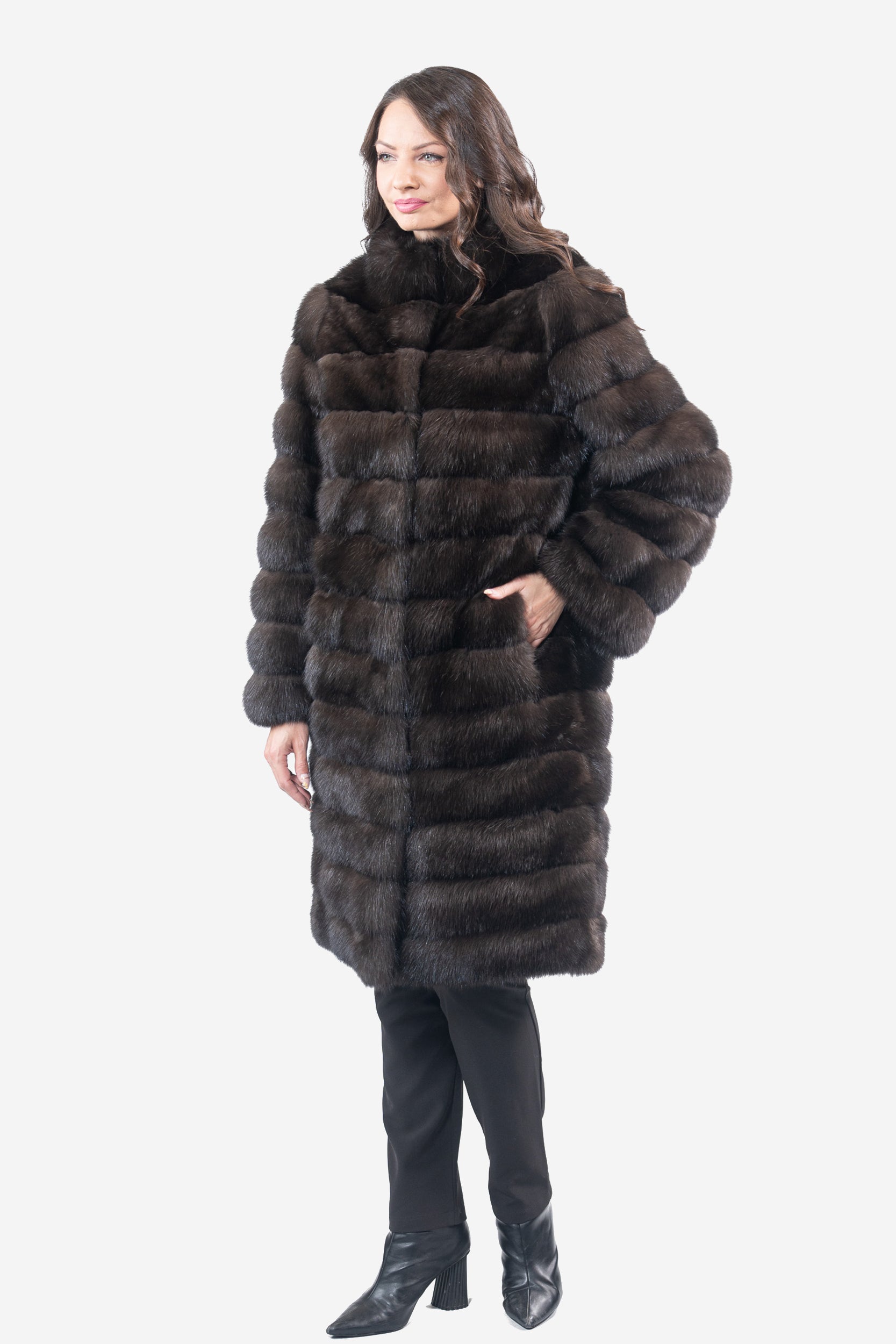 Reversible Dark Russian Sable Half Coat with Stand Collar P/K13C530