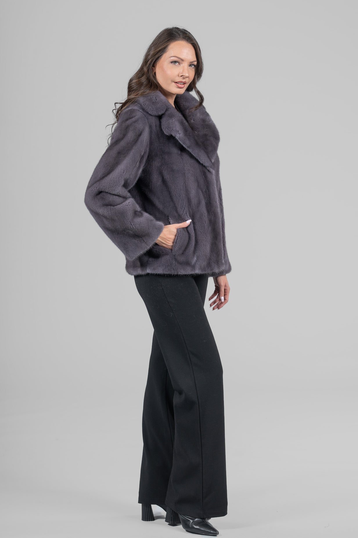 Grey Moon Mink Fur Jacket with Notch Collar L/O13C528s20