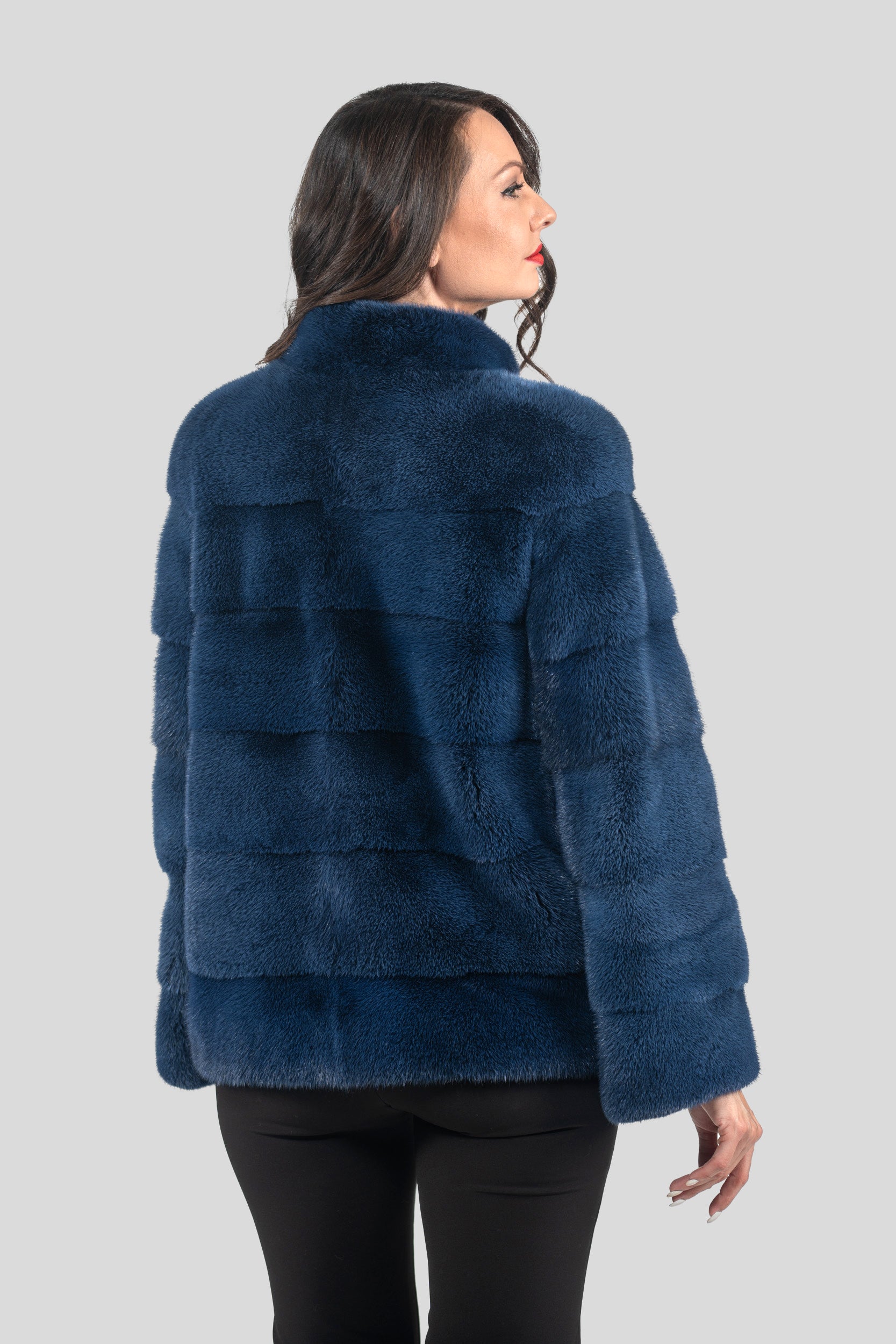 Blue Black Mink Jacket with Stand Collar P/K13C528