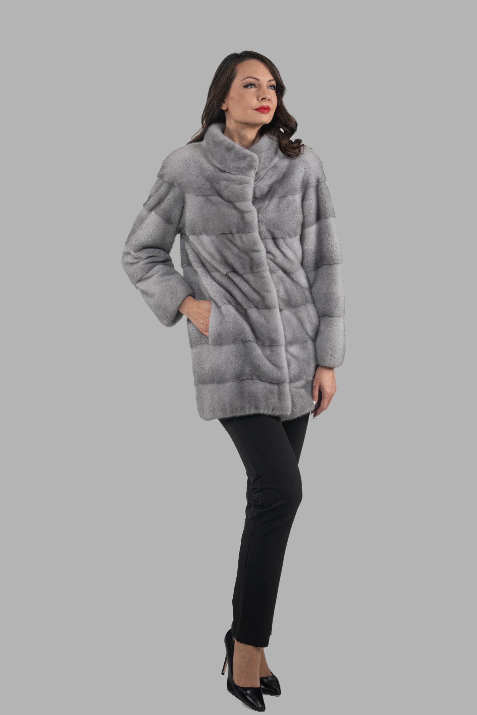 Sapphire Mink Half Coat with Stand Collar P/K13C530