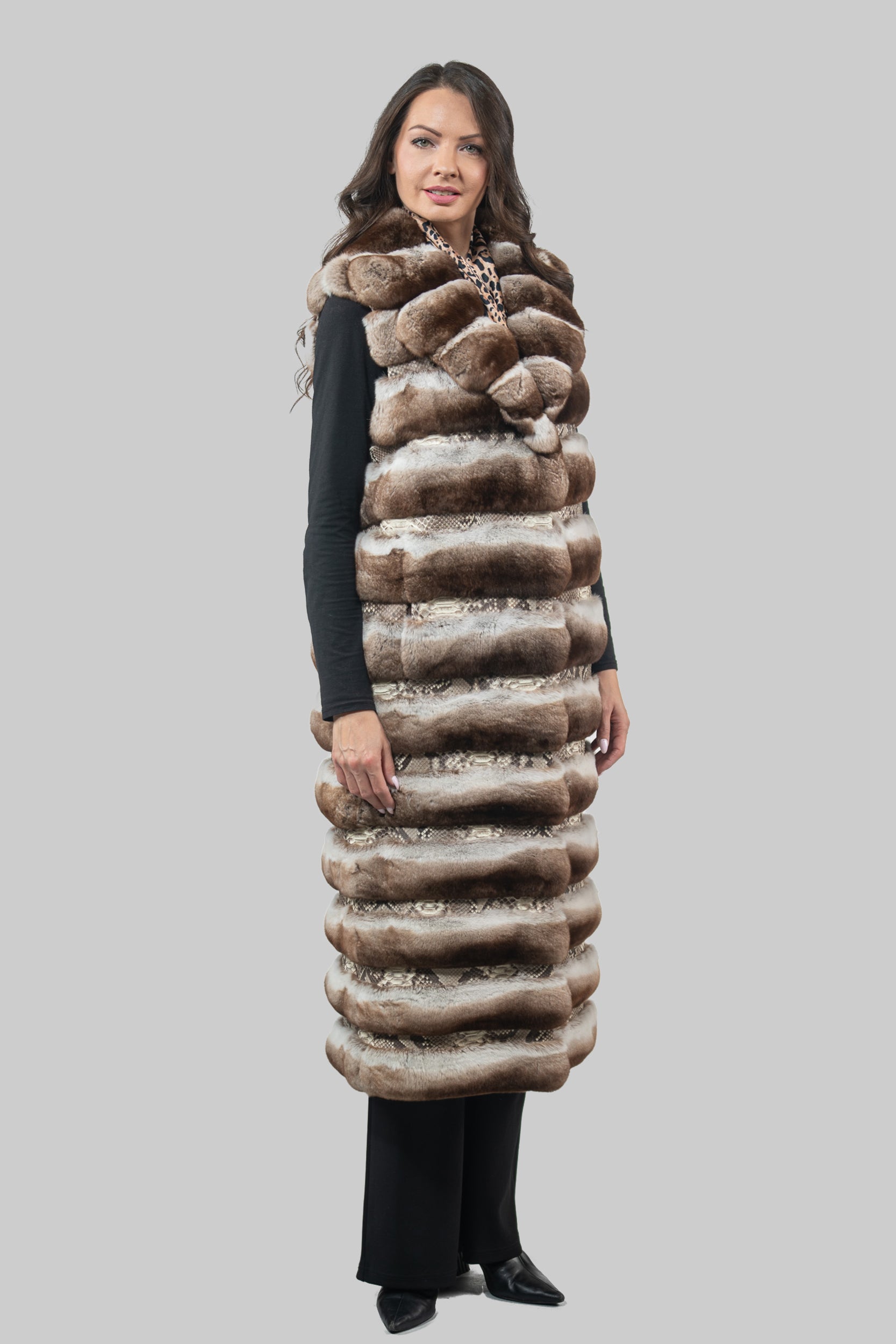 Orange Chinchilla Vest with Notch Collar & Snake Leather Ρ/Κ13c519s20