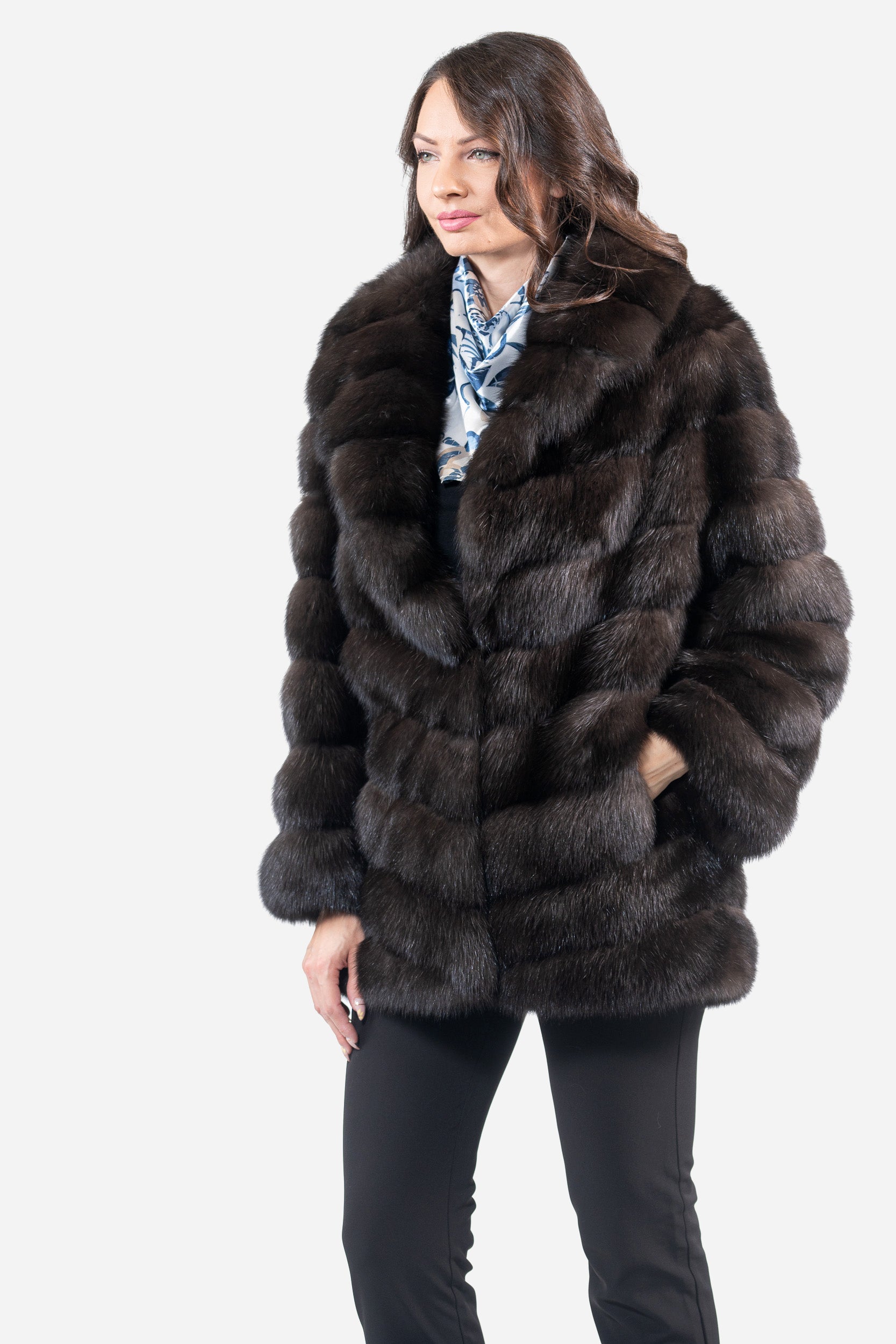 Dark Russian Sable Half Coat With Shawl Collar V/K13C530gC17