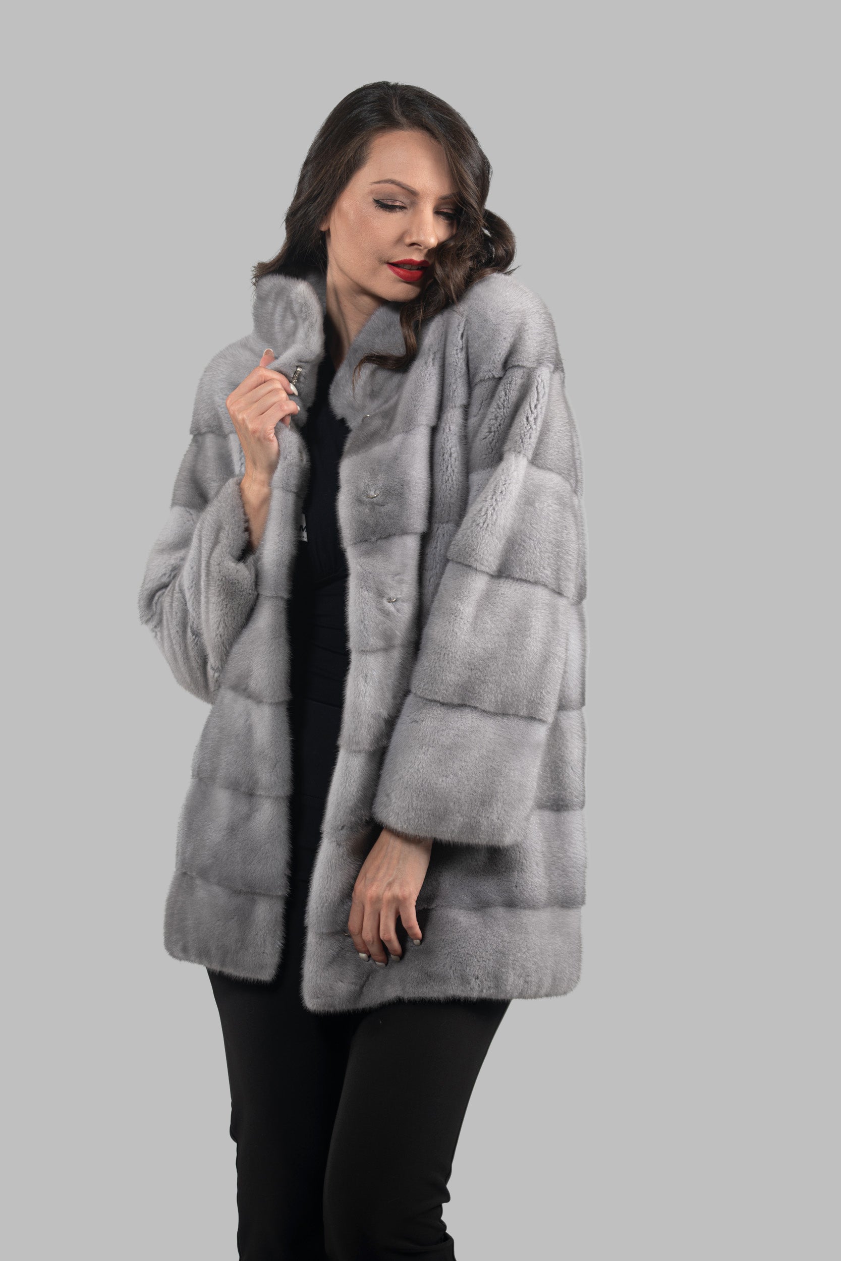 Sapphire Mink Half Coat with Stand Collar P/K13C530