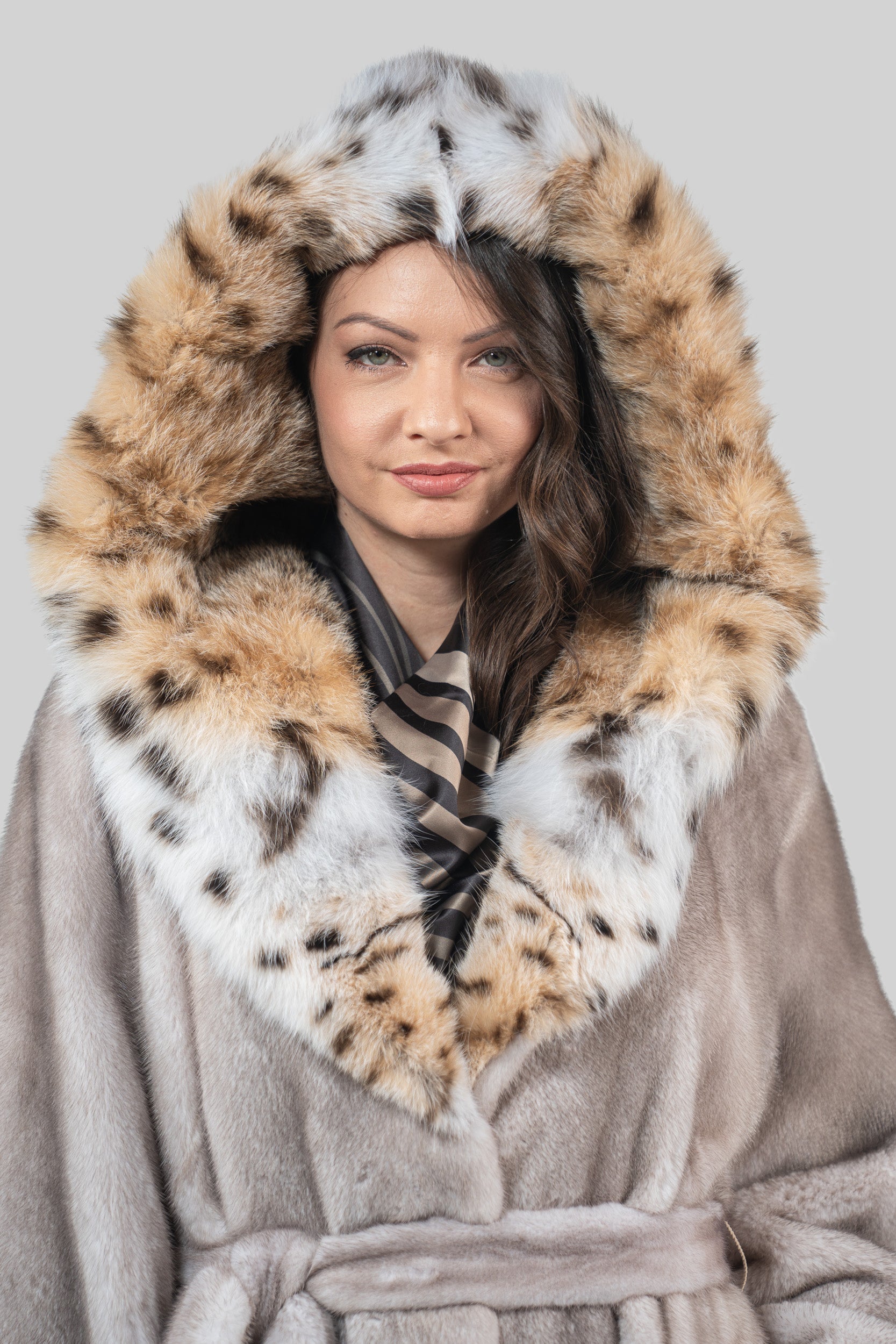 Silver Blue Mink Coat with Bobcat Hood S/S13C978