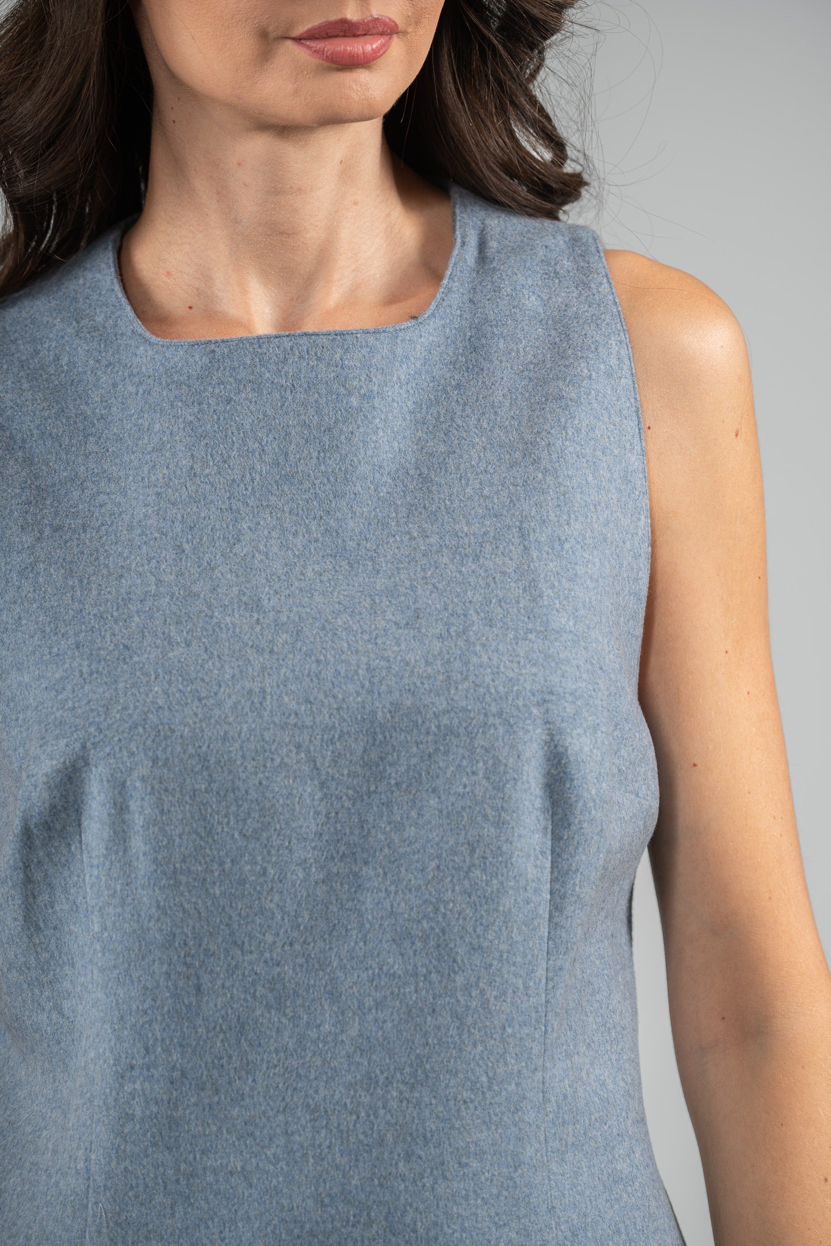 Sleeveless Light Blue Cashmere Dress 112