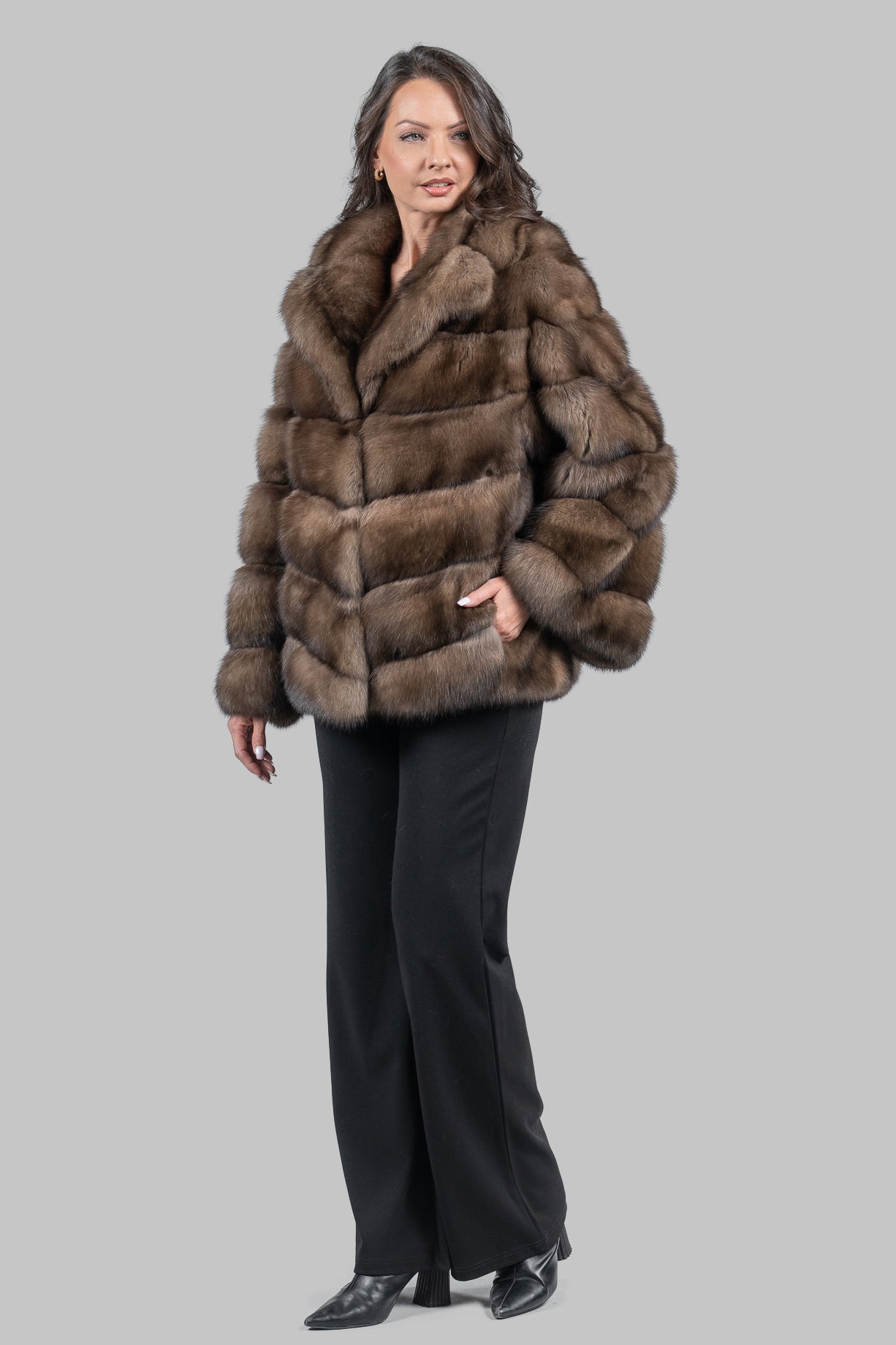 Graphite Russian Sable Half Coat with Notch Collar V/K14M475G034