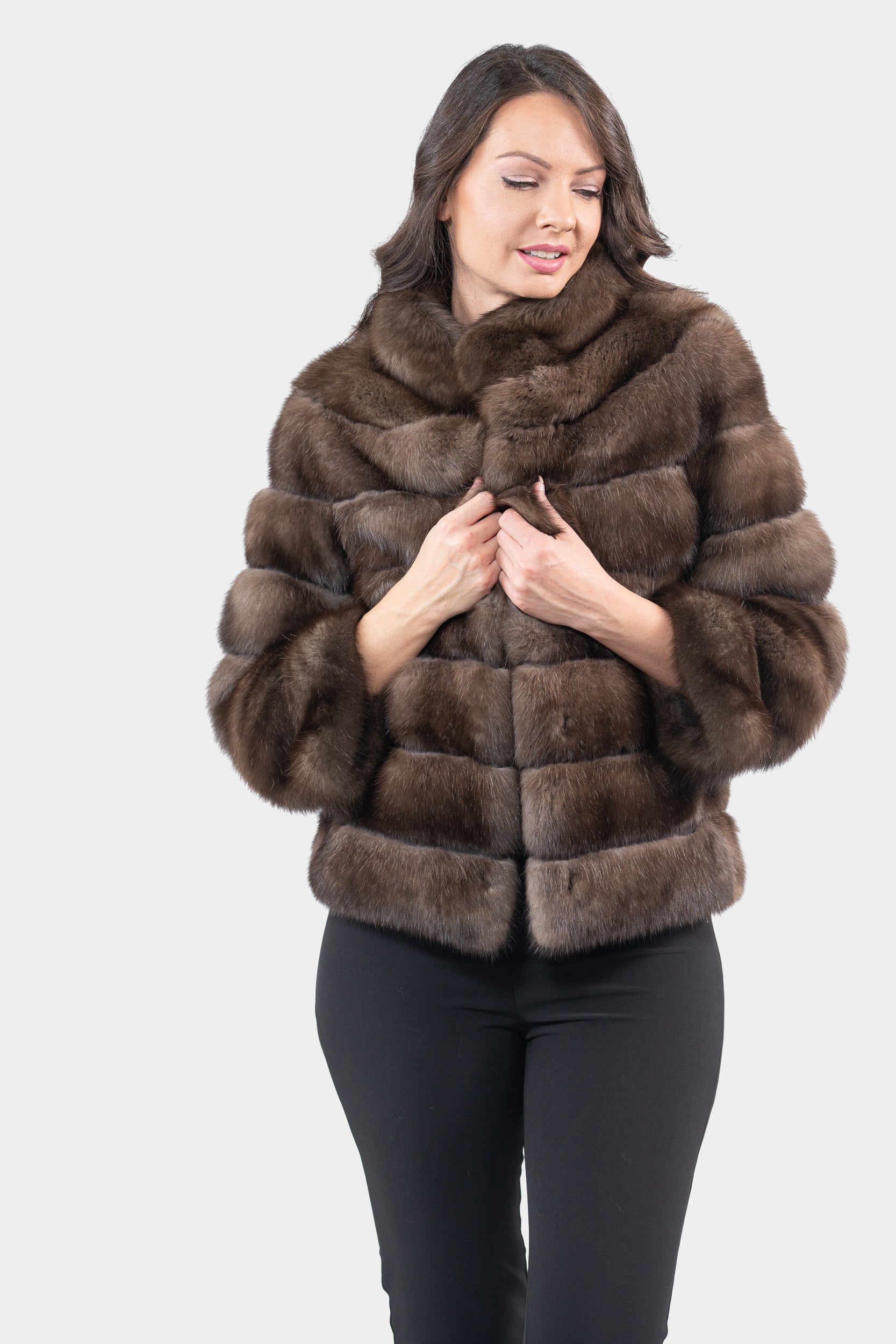 Dark Russian Sable Jacket with Stand Collar P/K13C528SH