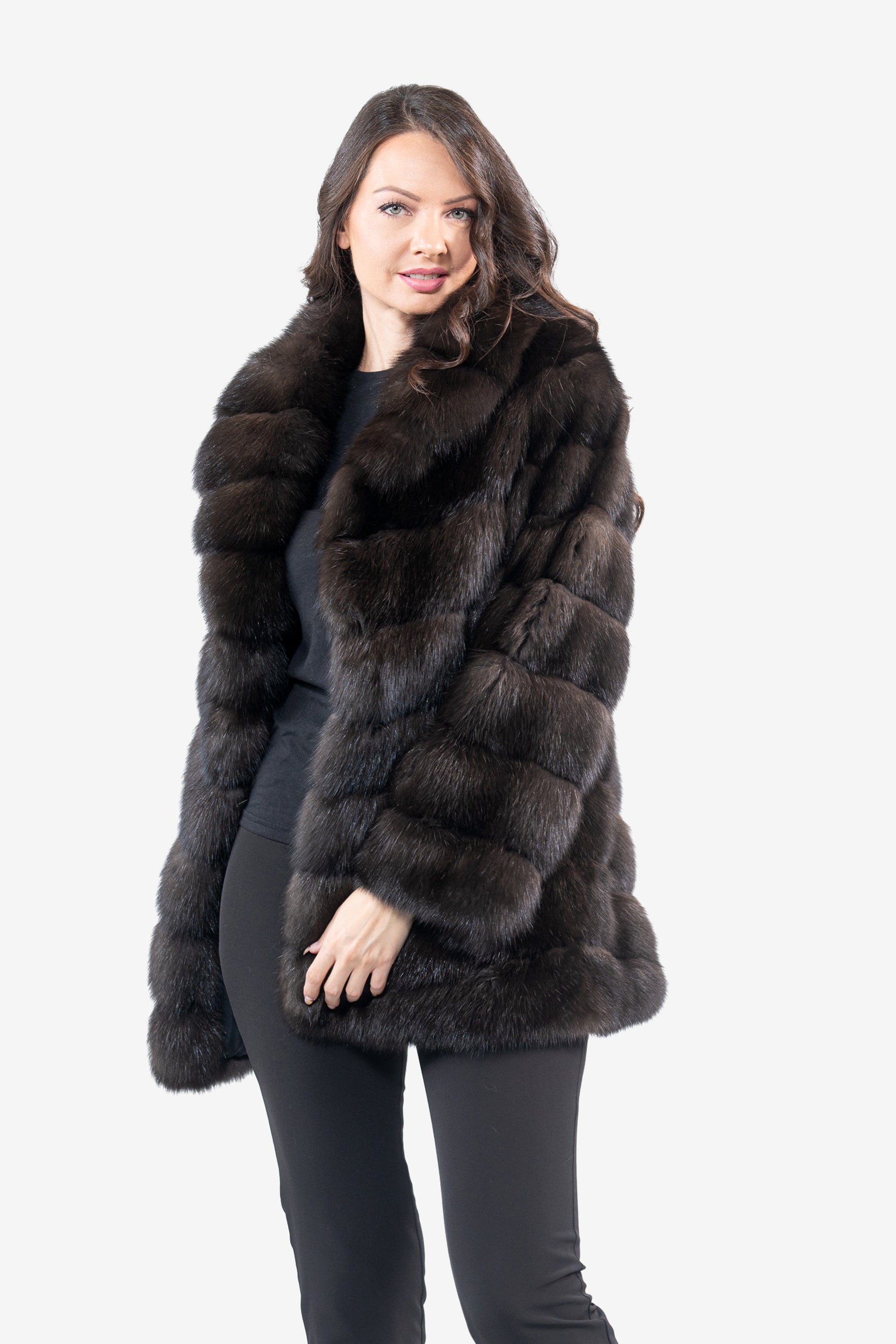 Dark Russian Sable Half Coat With Shawl Collar V/K13C530gC17