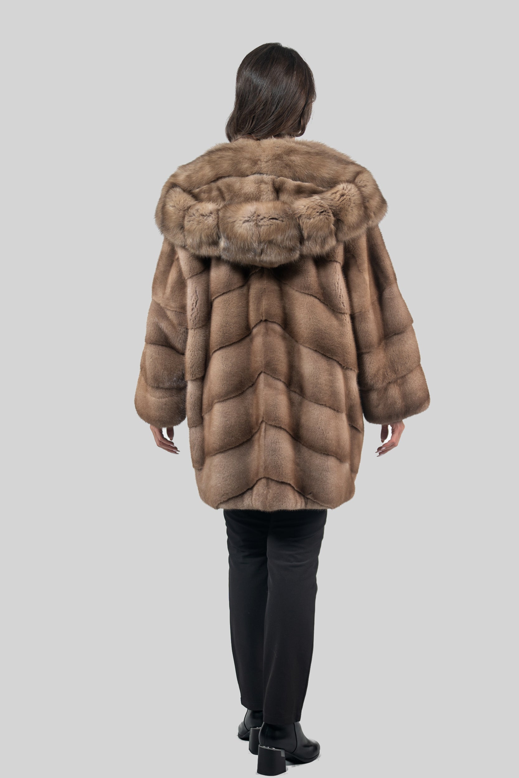 Pastel Mink Half Coat with Russian Sable Hood A/K850