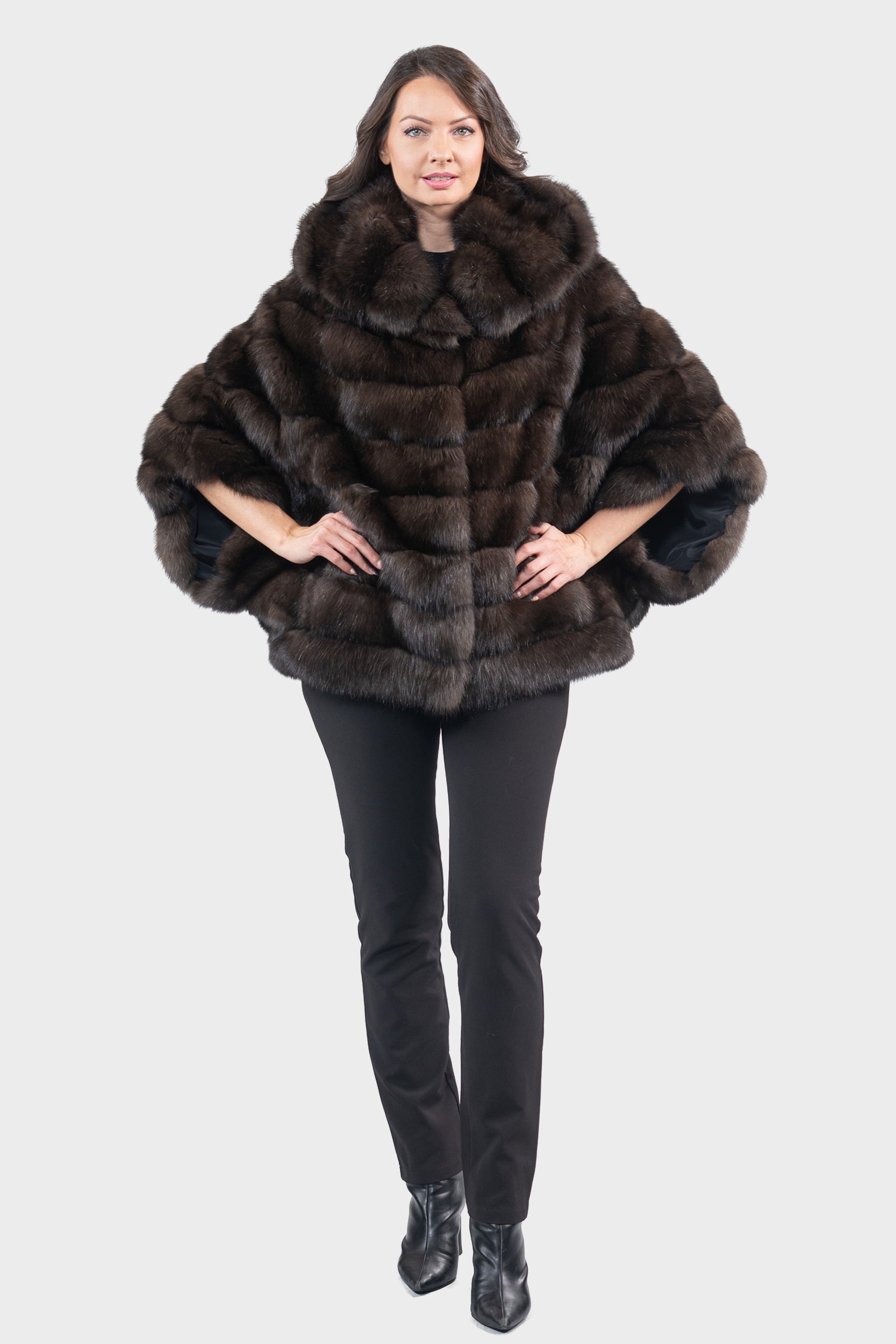 Dark Hooded Russian Sable Cape P/K13C949