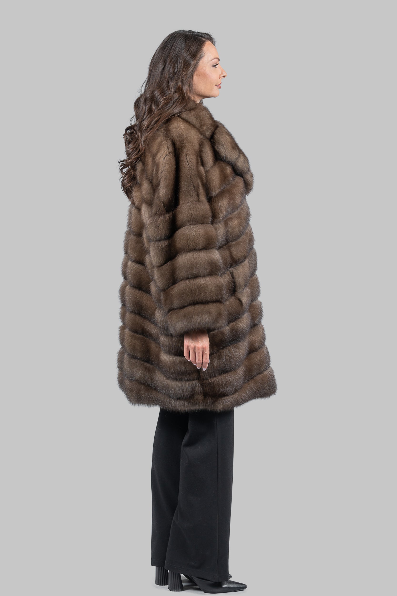 Graphite Russian Sable Horizontal Coat with Notch Collar A/K13C848G034