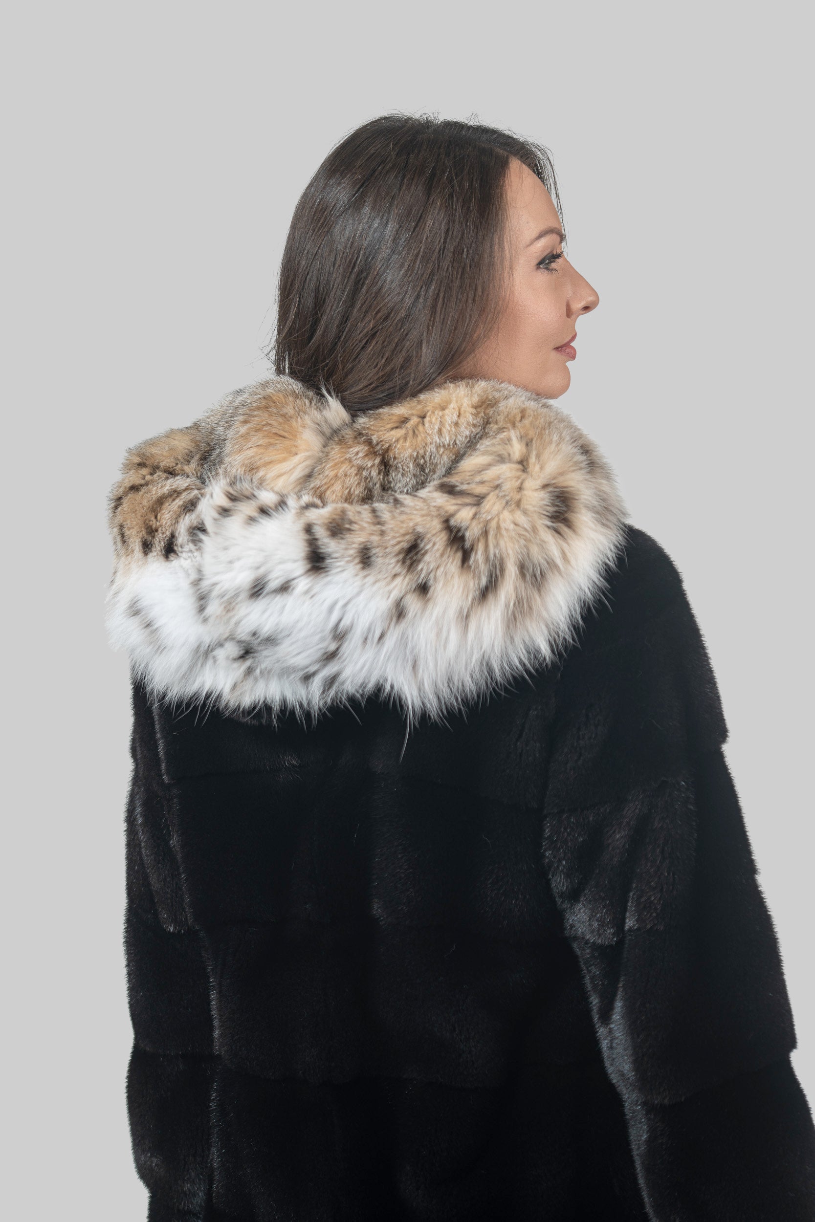 Blackglama Mink Half Coat with Bobcat Hood P/K19134