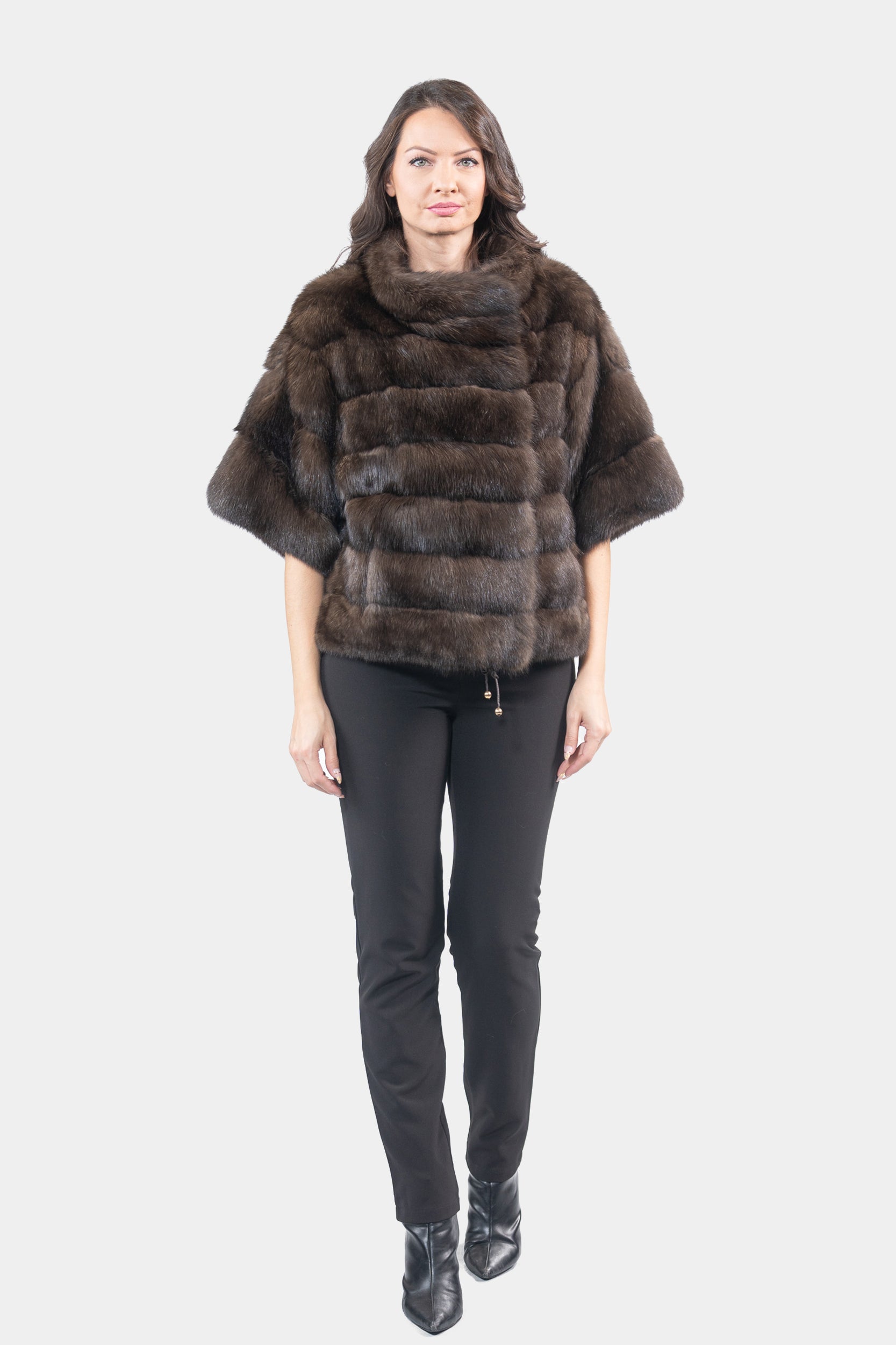 Dark Russian Sable Jacket with Stand Collar and Short Sleeves P/K13C139