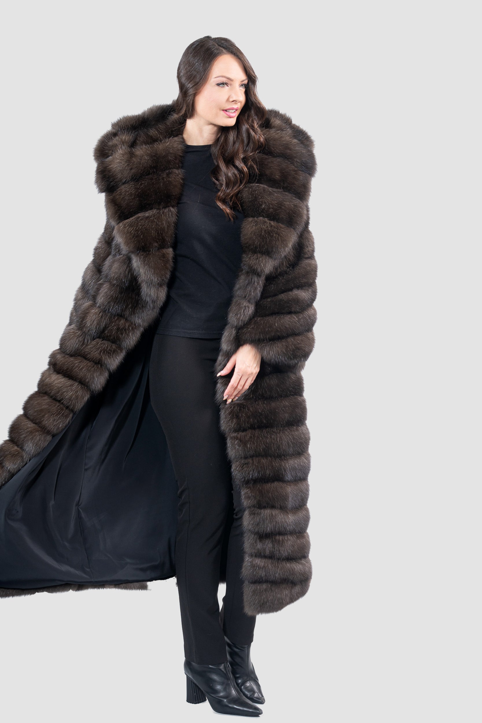 Dark Russian Sable Coat with Hood A/K13C540