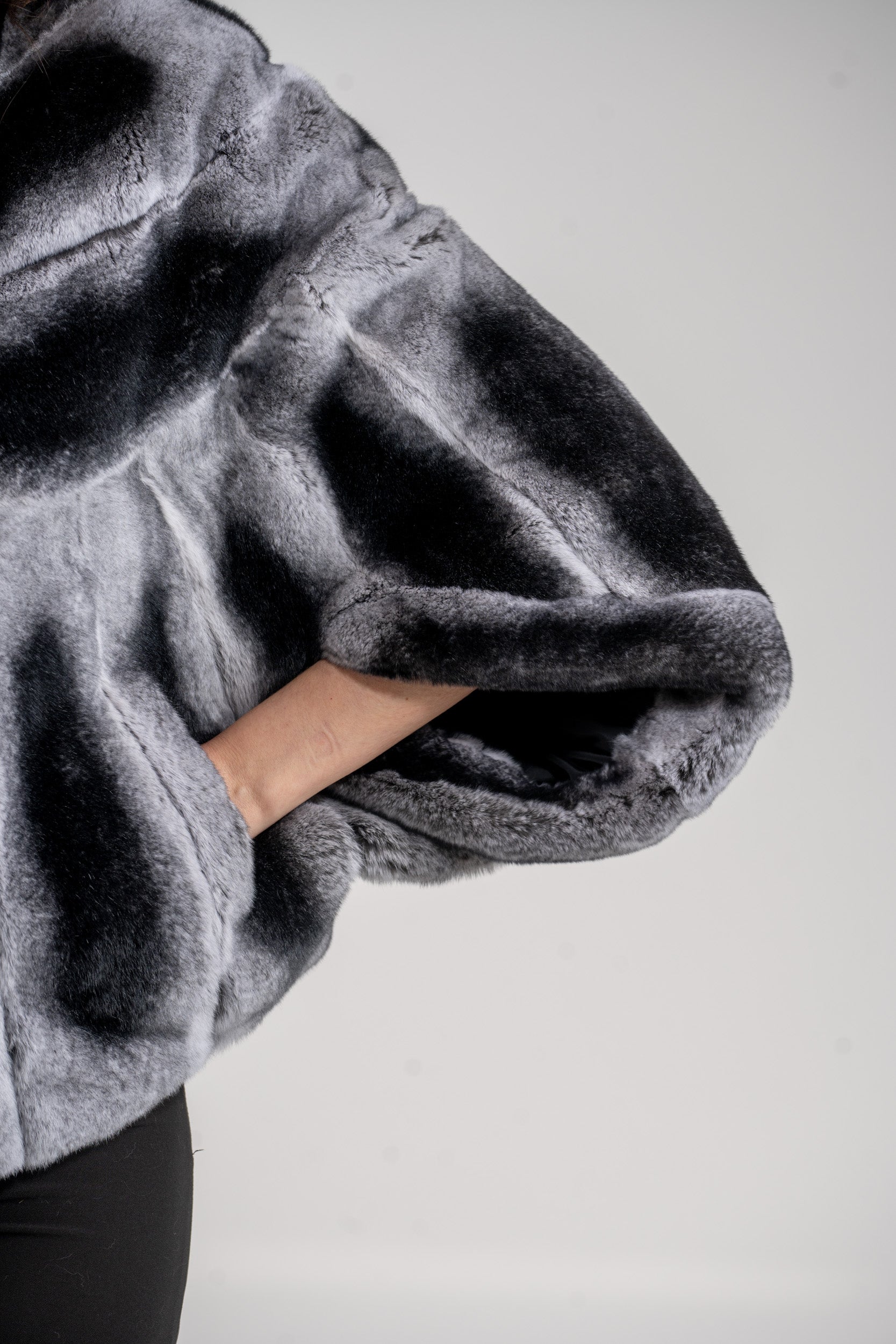 Natural Rex Rabbit Fur Cape with Stand Collar 1009