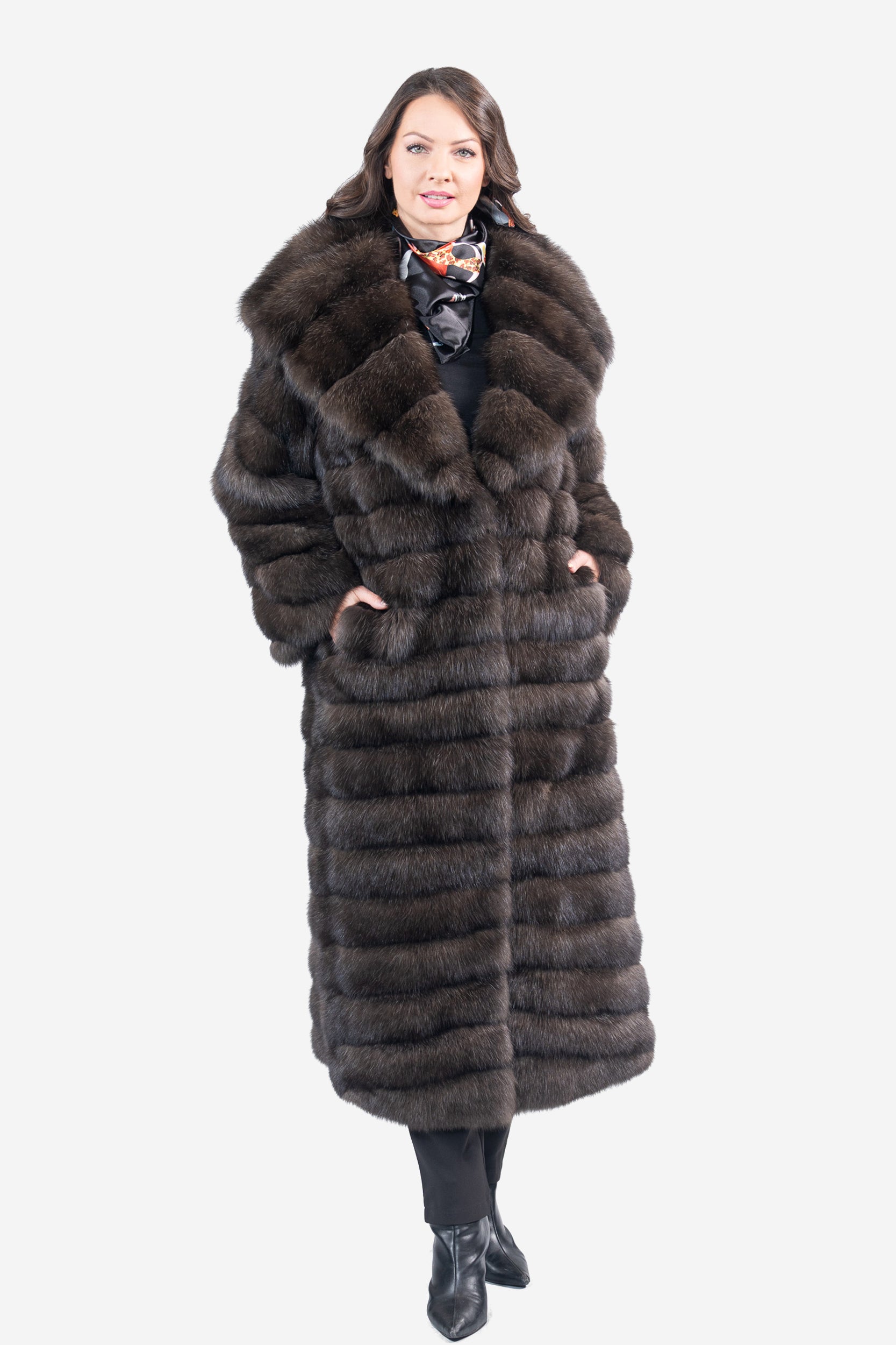 Dark Sable Hooded Long Coat A/K13C540