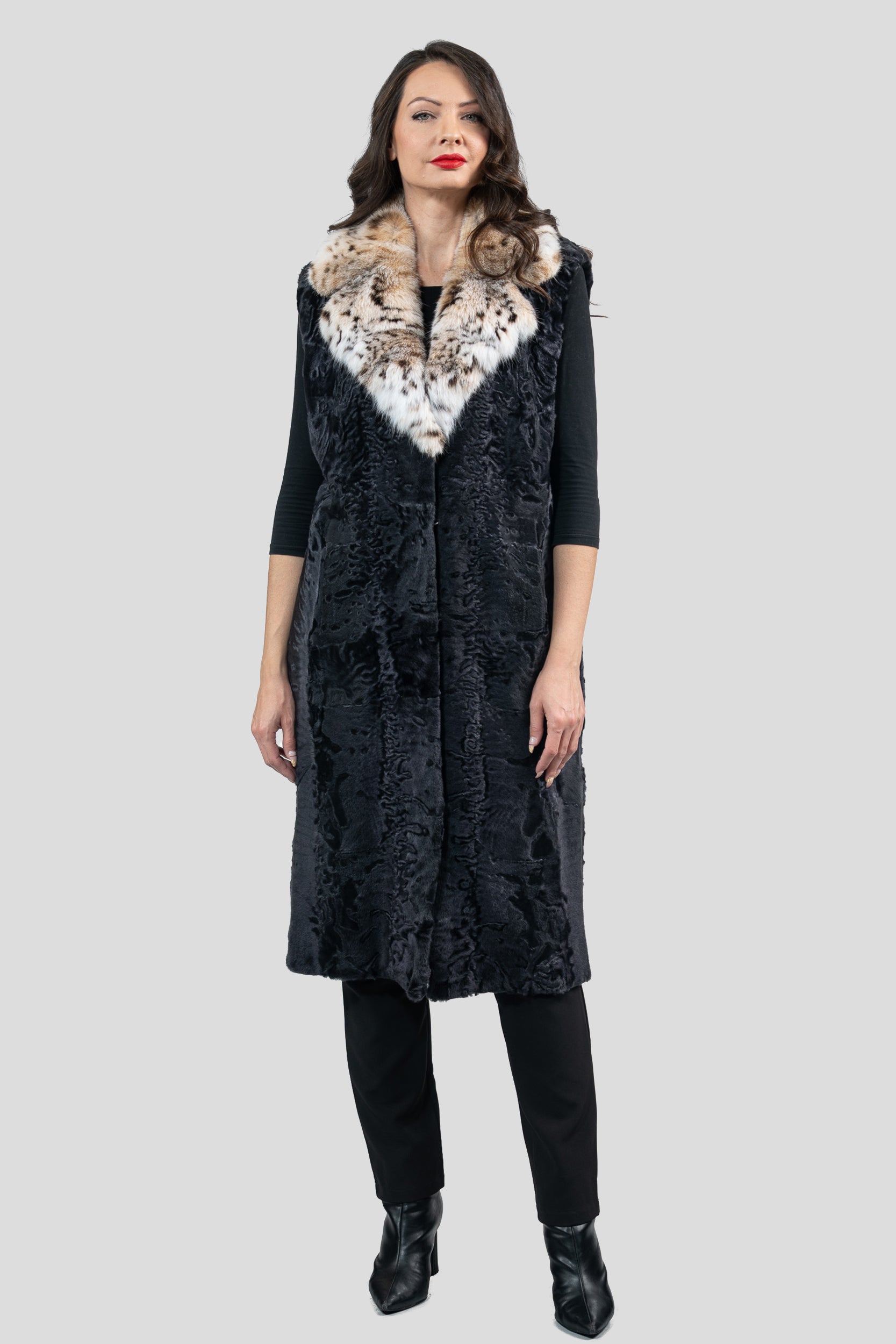 Gray Moon Swakara Vest with Bobcat Notch Collar S/S13c519s20