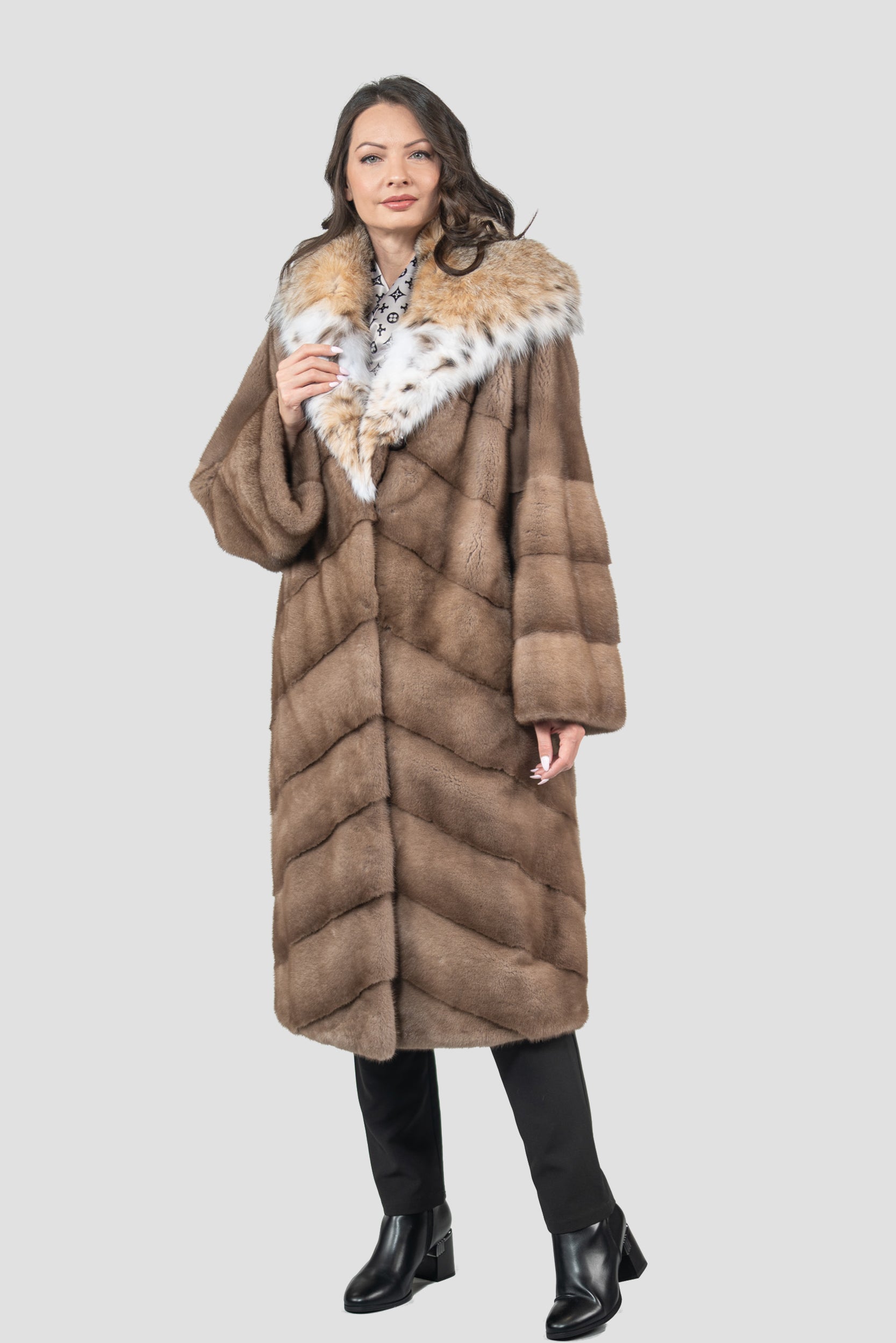 Pastel Mink Coat with Bobcat Hood A/K13C850