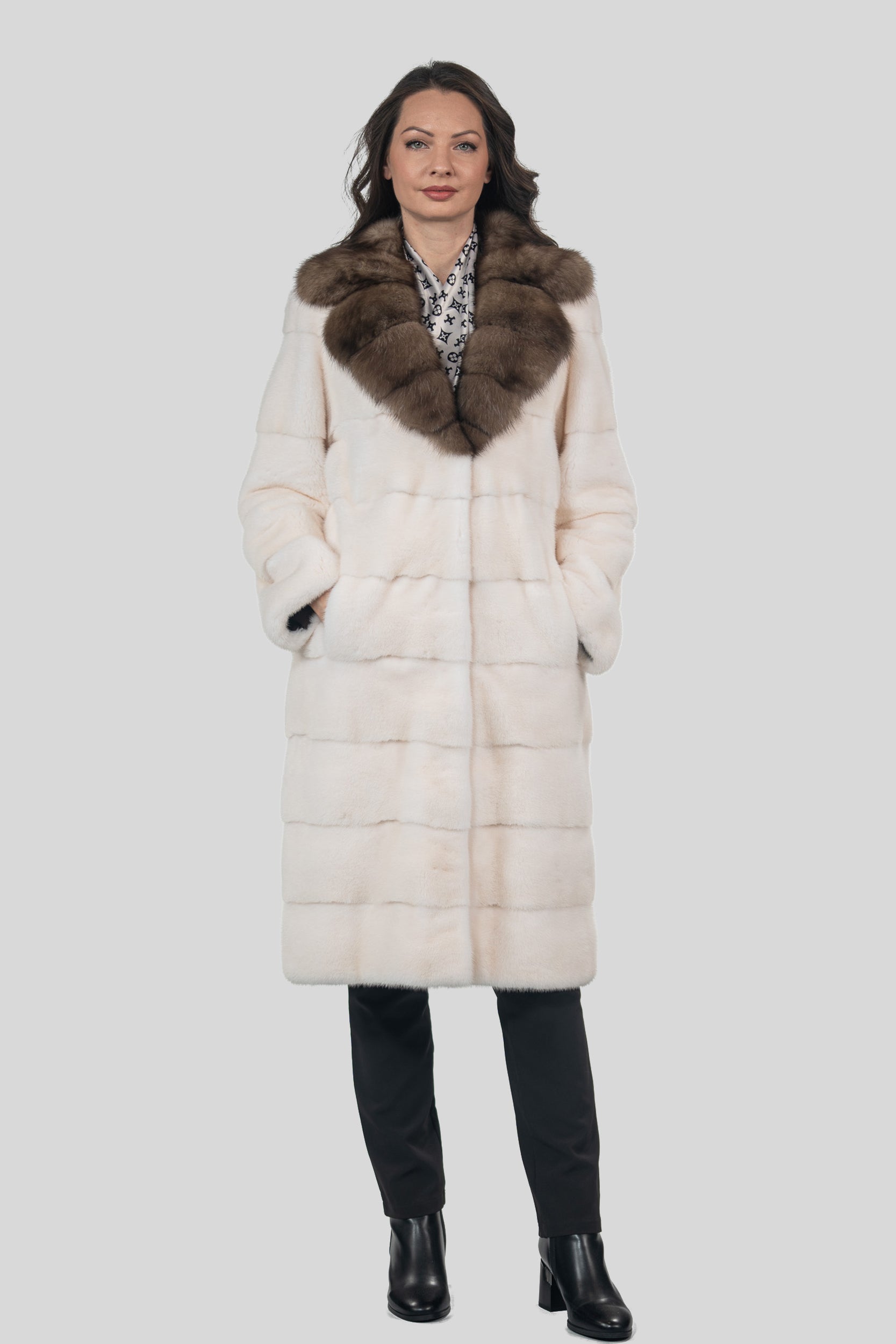 Pearl Mink Half Coat with Russian Sable Notch Collar P/K13c530s20