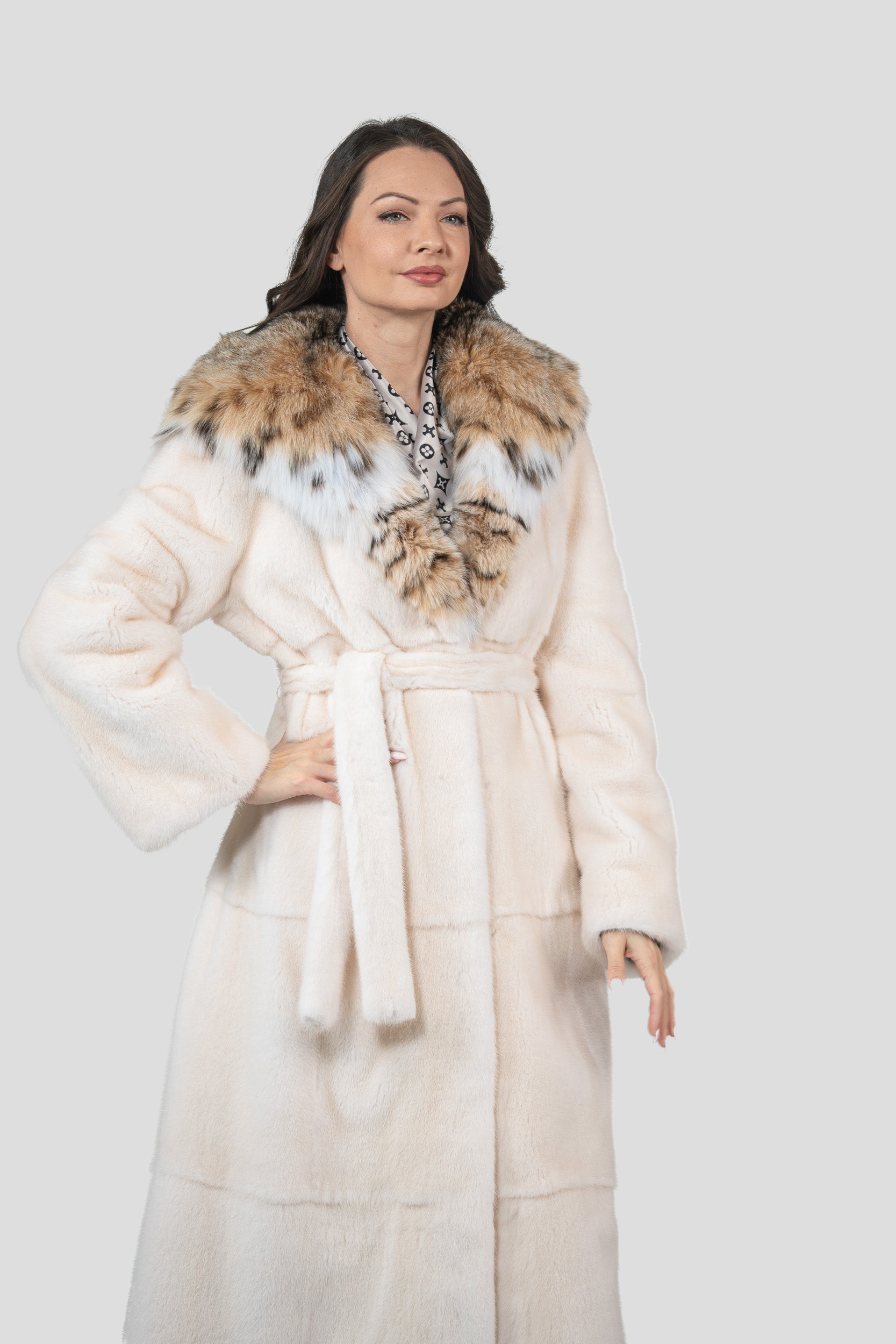 Pearl Mink Coat with Bobcat Hood S/S13C978