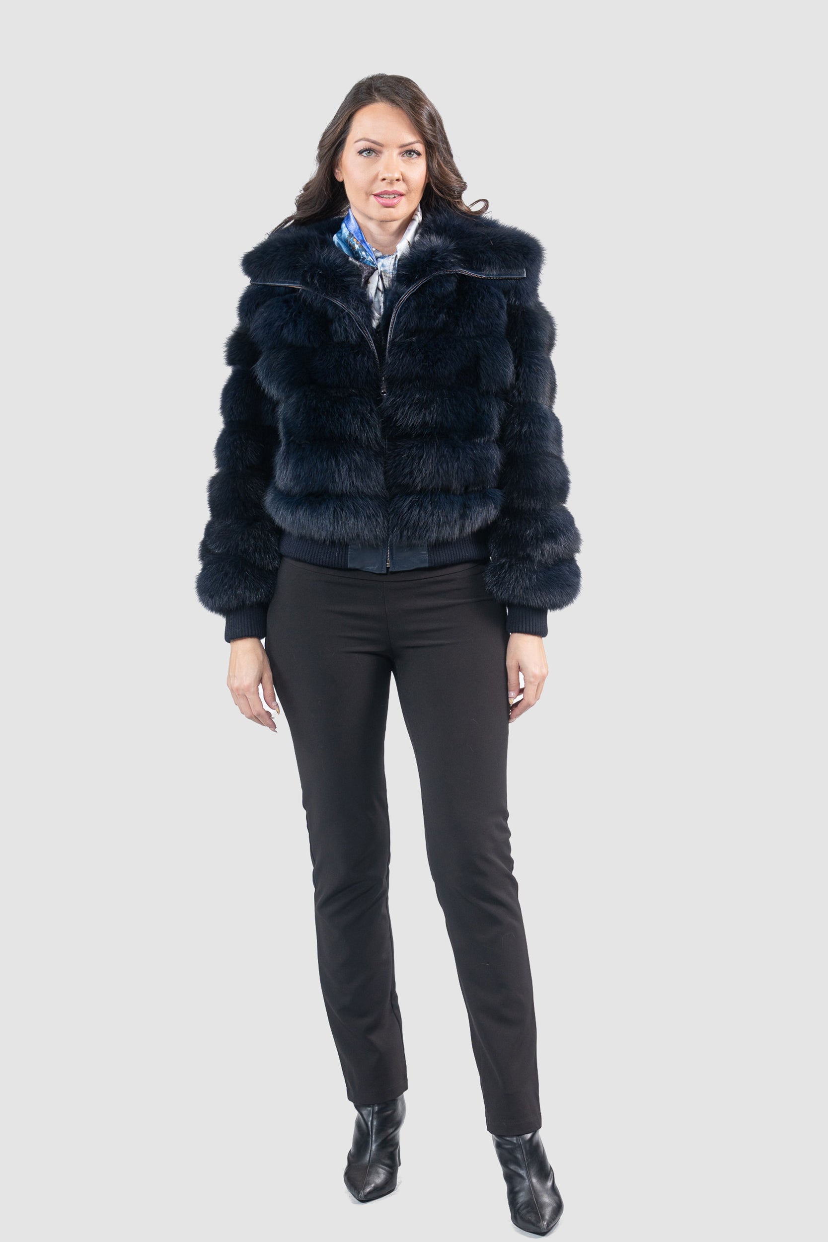 Blue Black Baumarten Bomber Jacket with Hood P/K228H