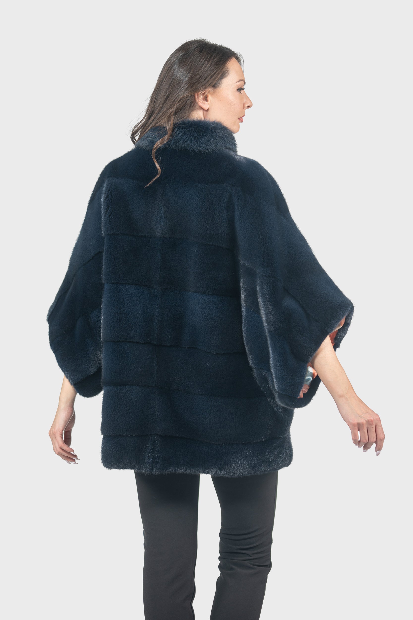 Blue Black Mink Cape with Russian Sable Stand Collar P/K13C959