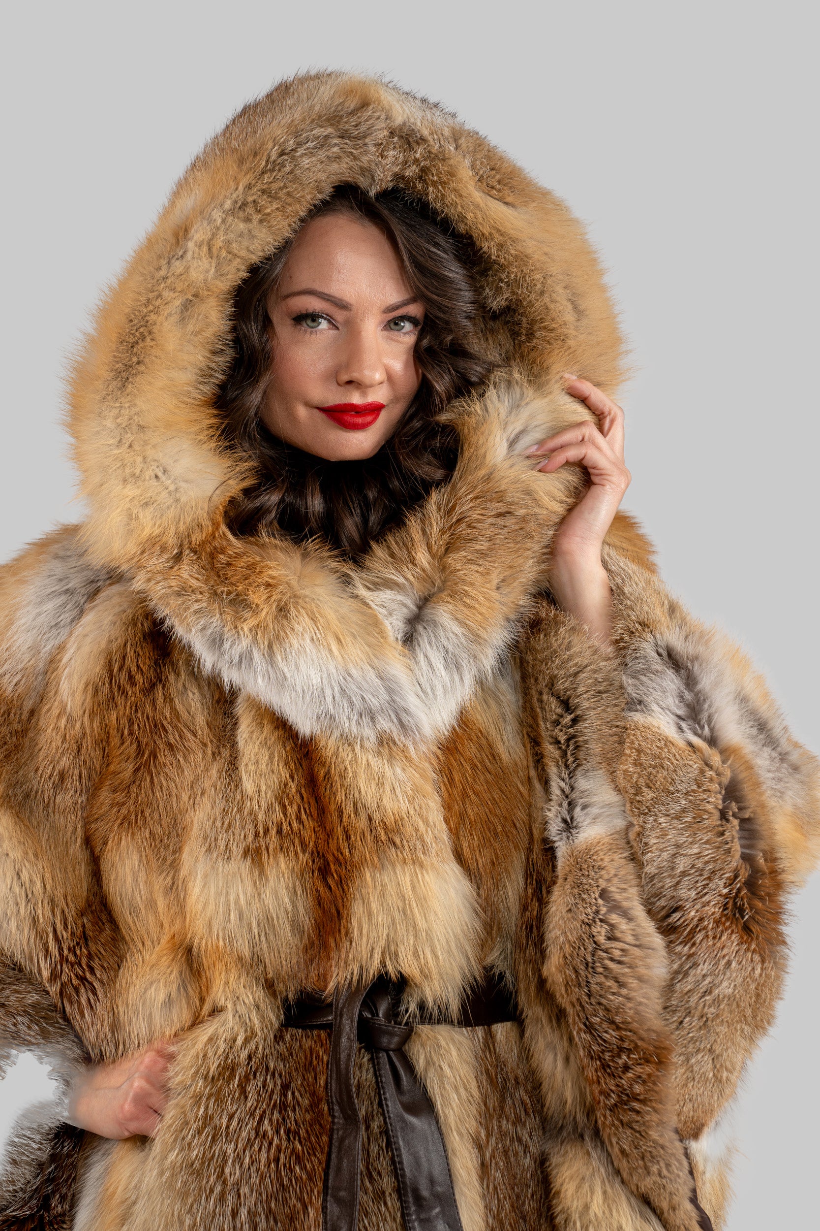 Natural Fox Hooded Half Coat 13C709H