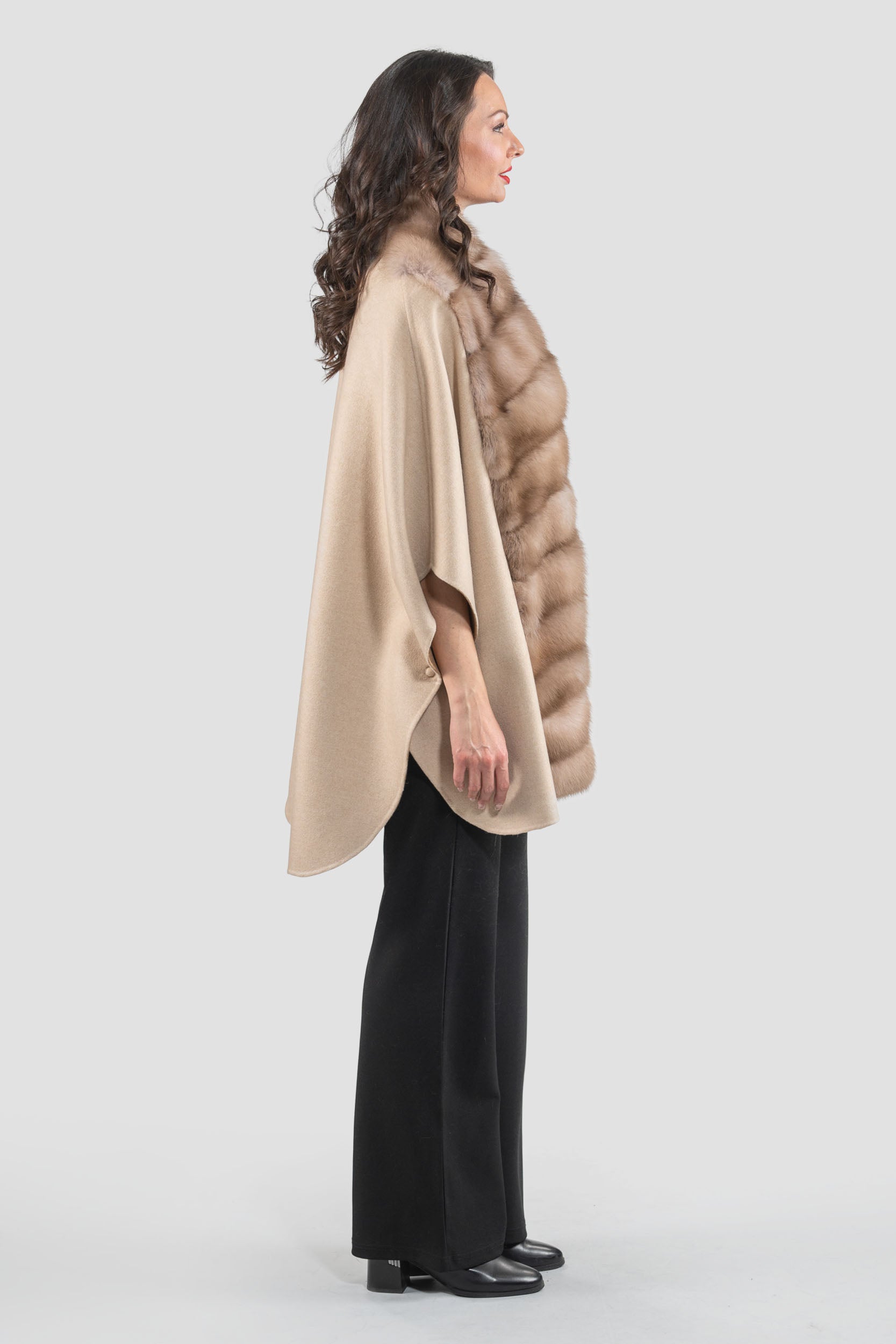 Ecru Beige Cashmere Cape with Baumarten Trim 18M950