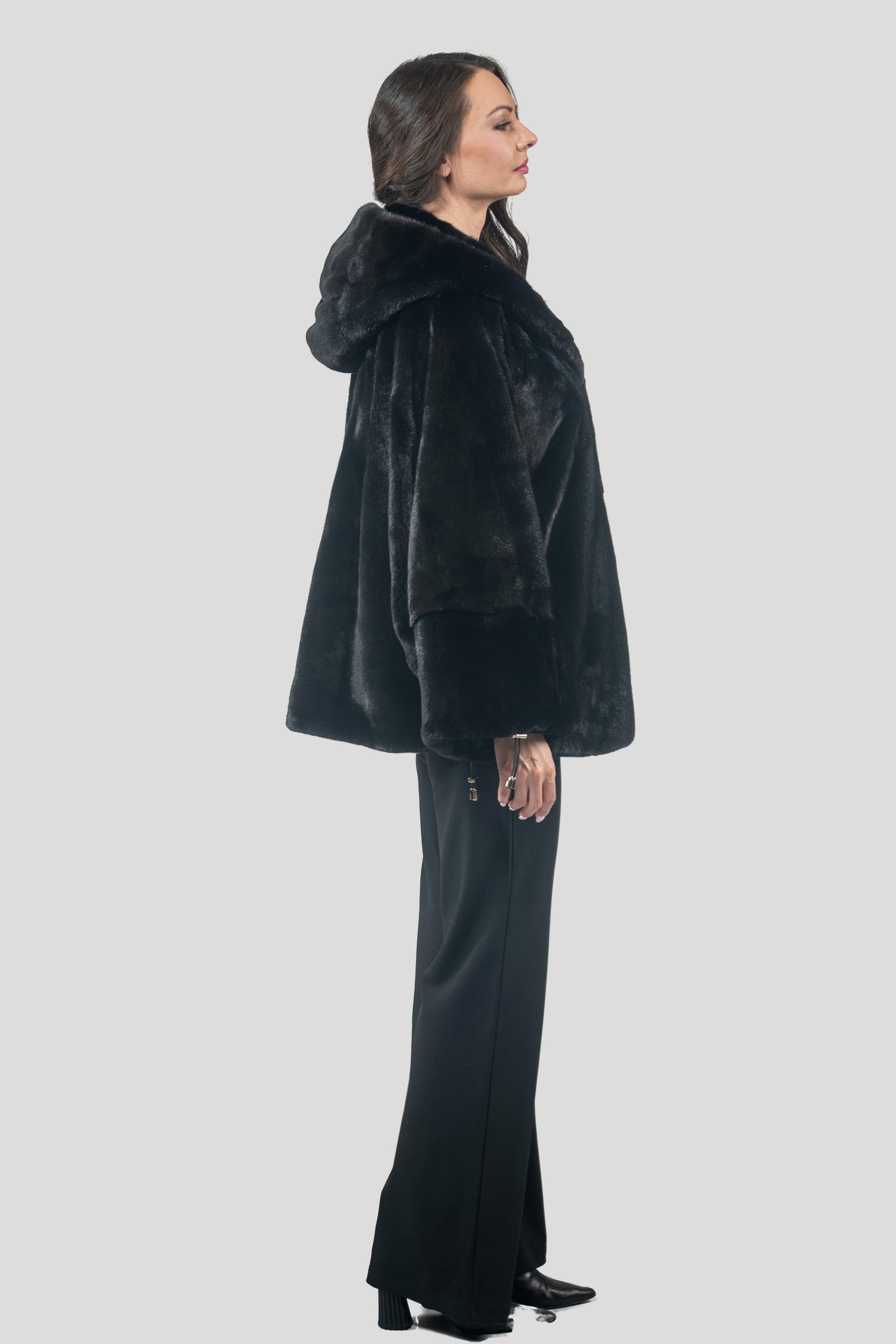 Black Mink Jacket with Hood L/OR5