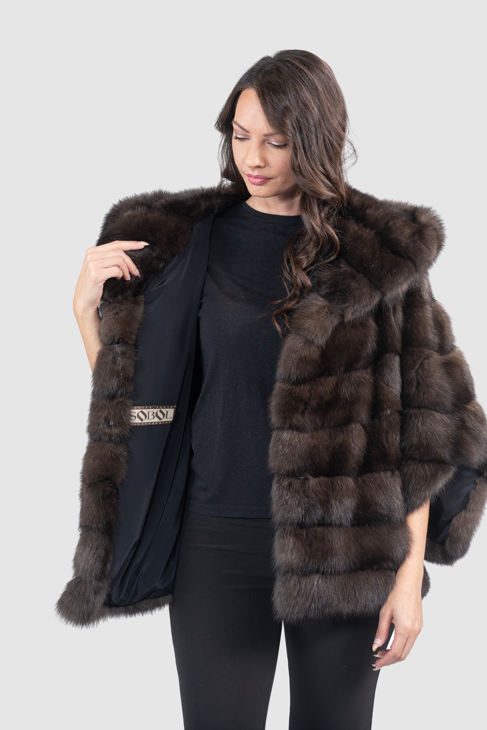 Dark Hooded Russian Sable Cape P/K13C949