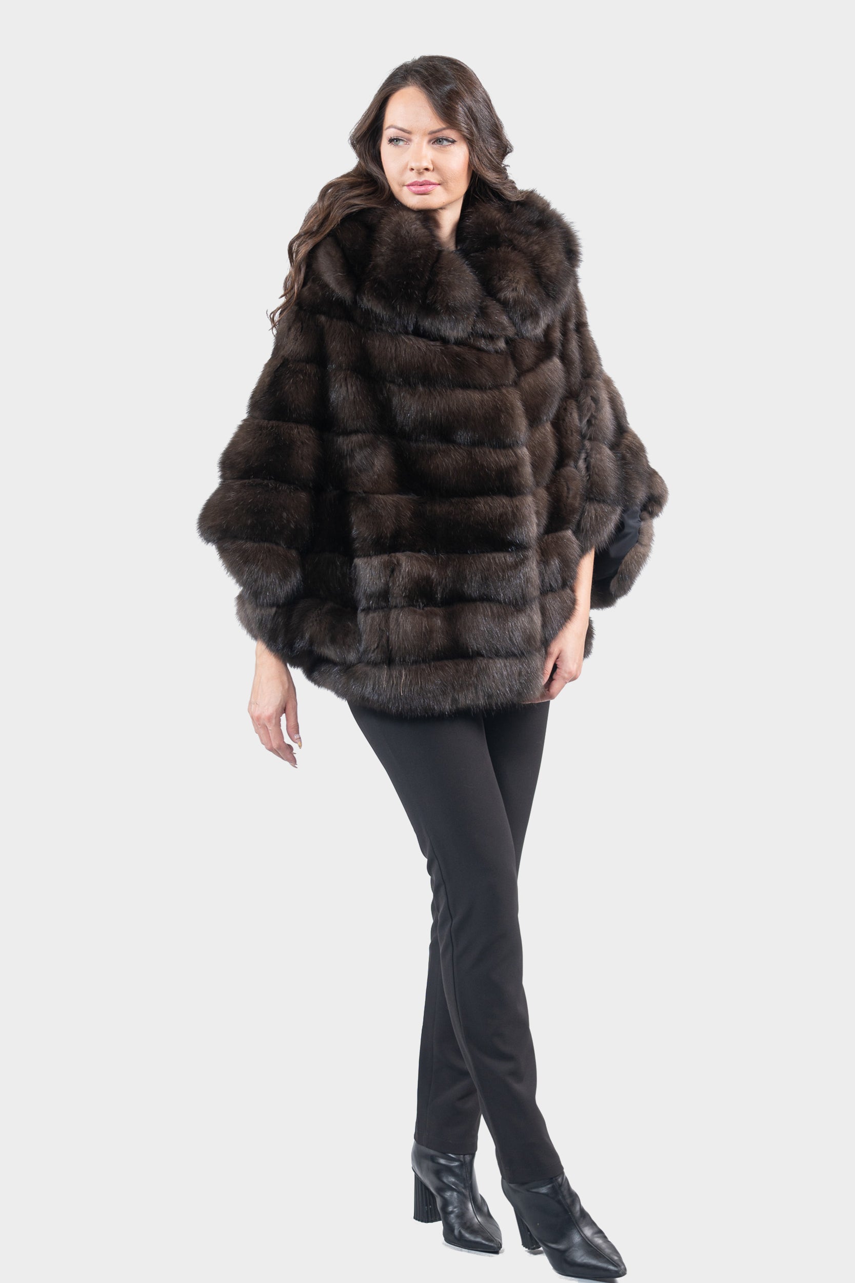 Dark Hooded Russian Sable Cape P/K13C949