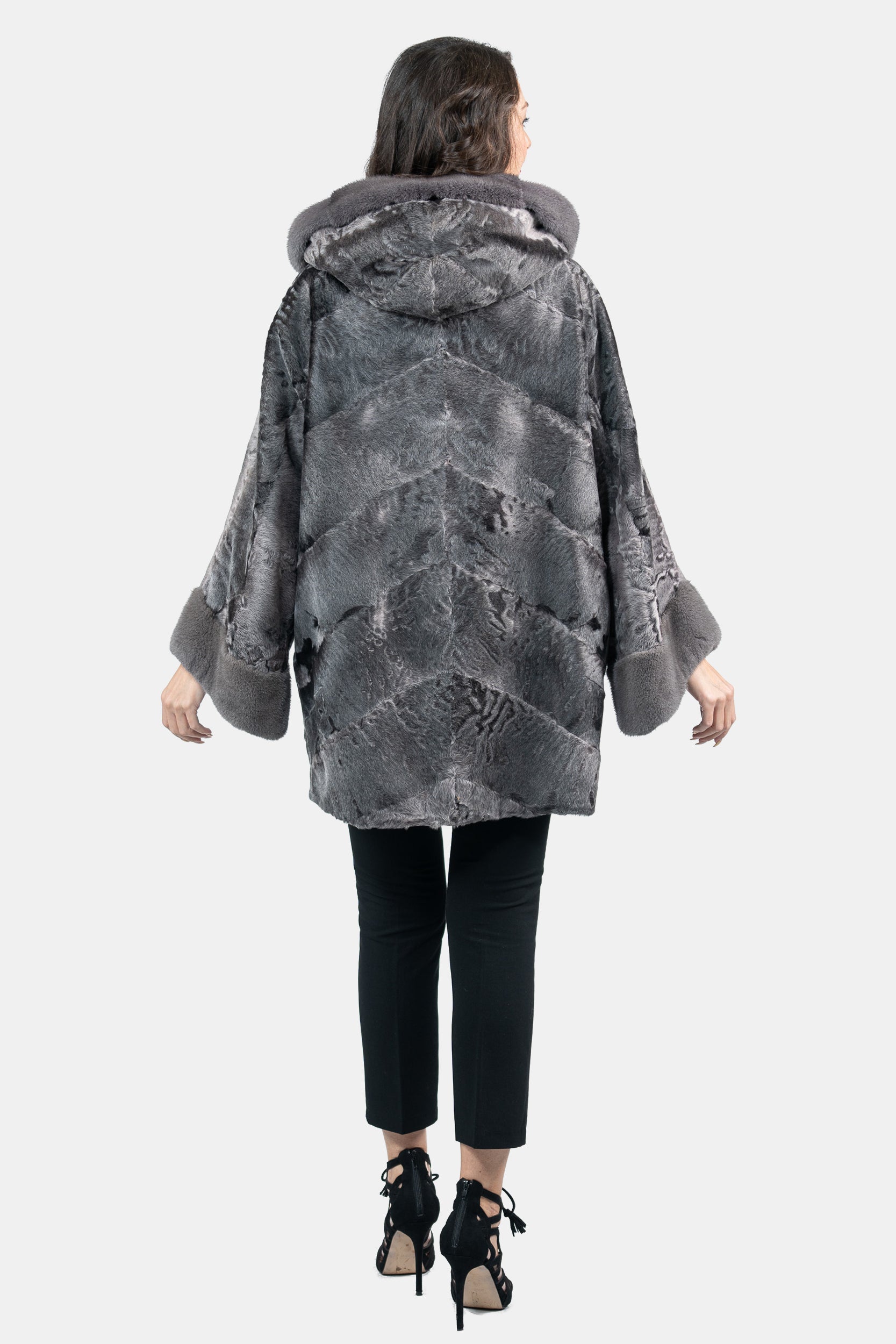 Grey Moon Swakara Half Coat with Mink Trim A/K850V30