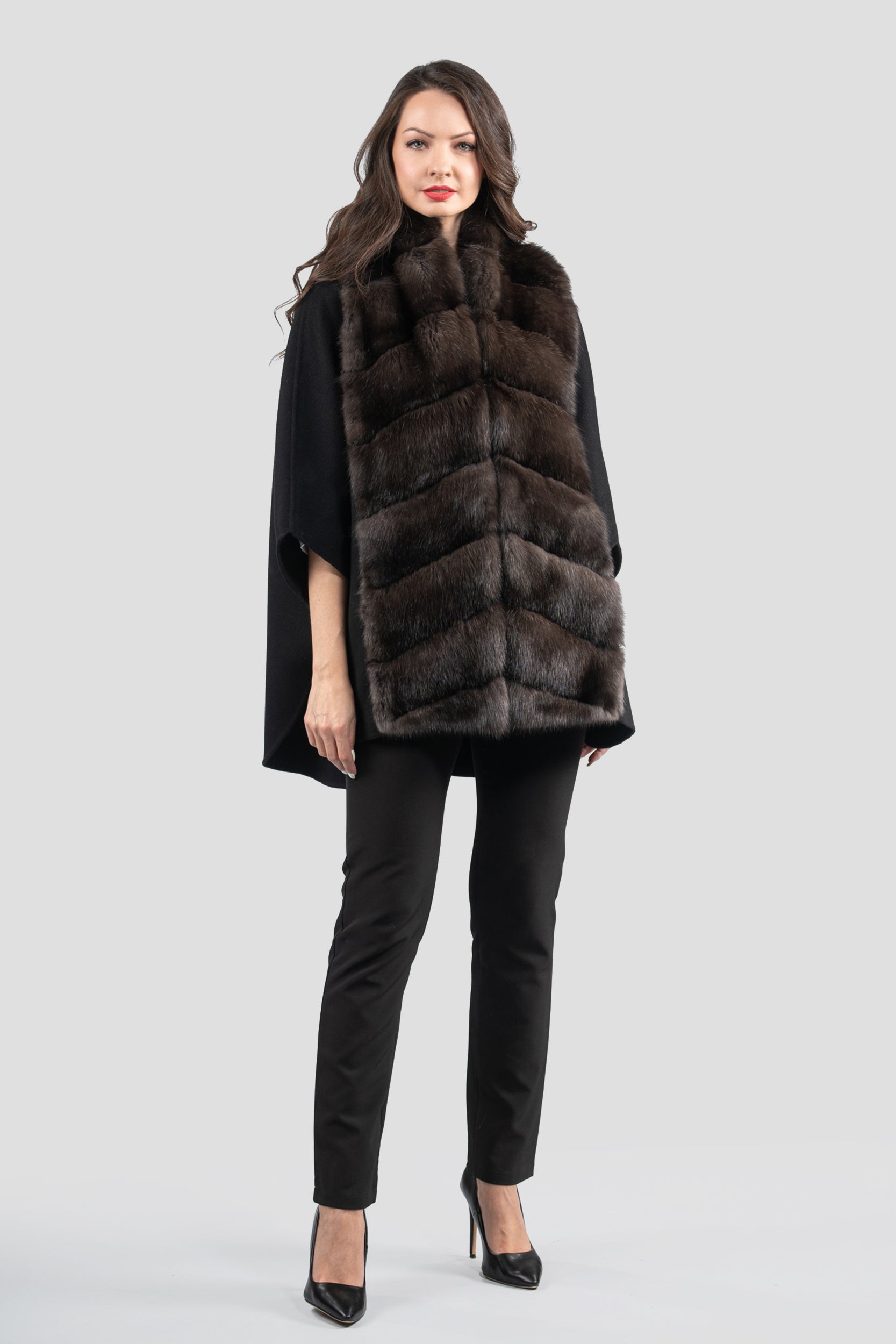 Black Cashmere Cape with Russian Sable Trim 18M950