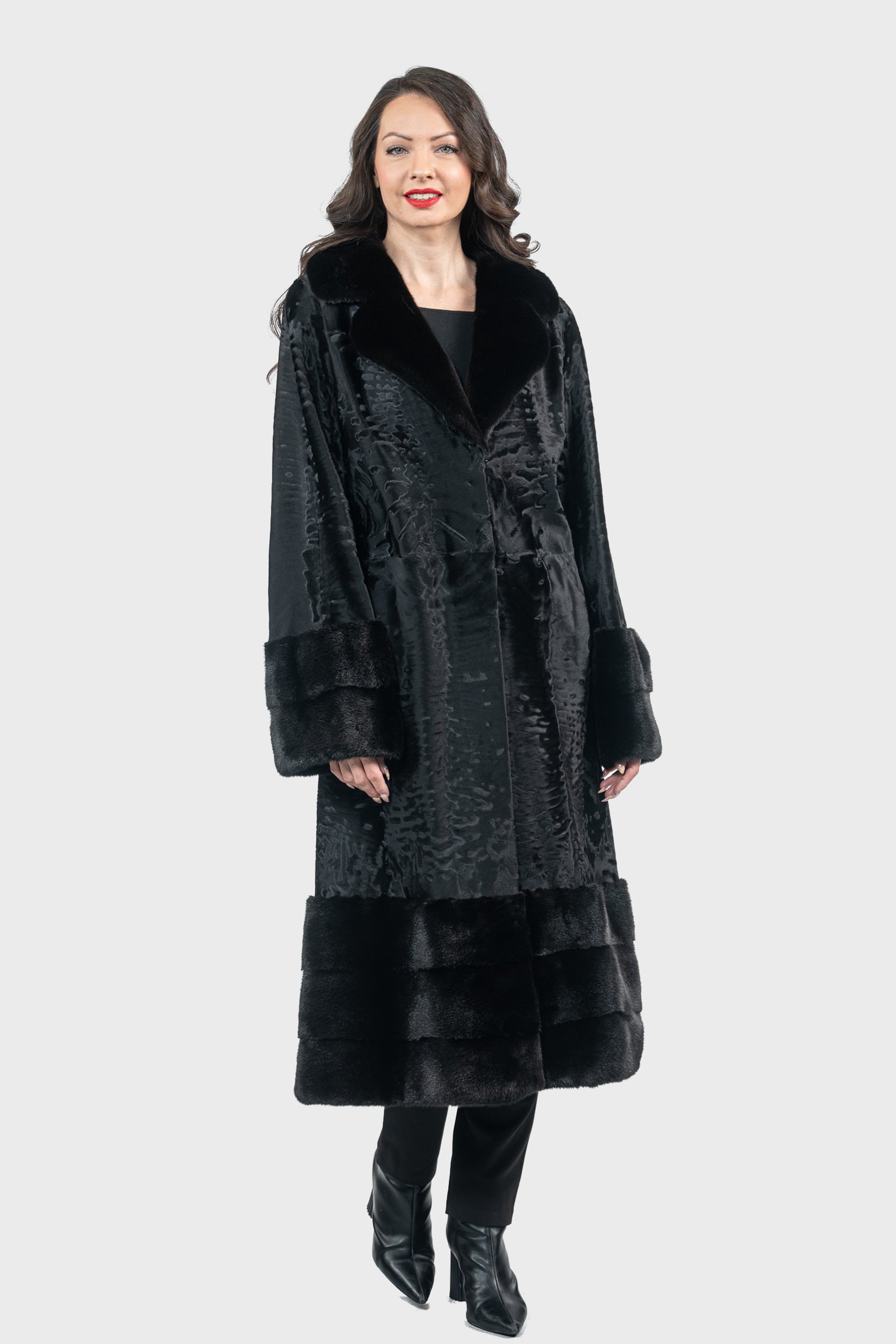 Black Swakara Coat with Mink Trim S/S13C976