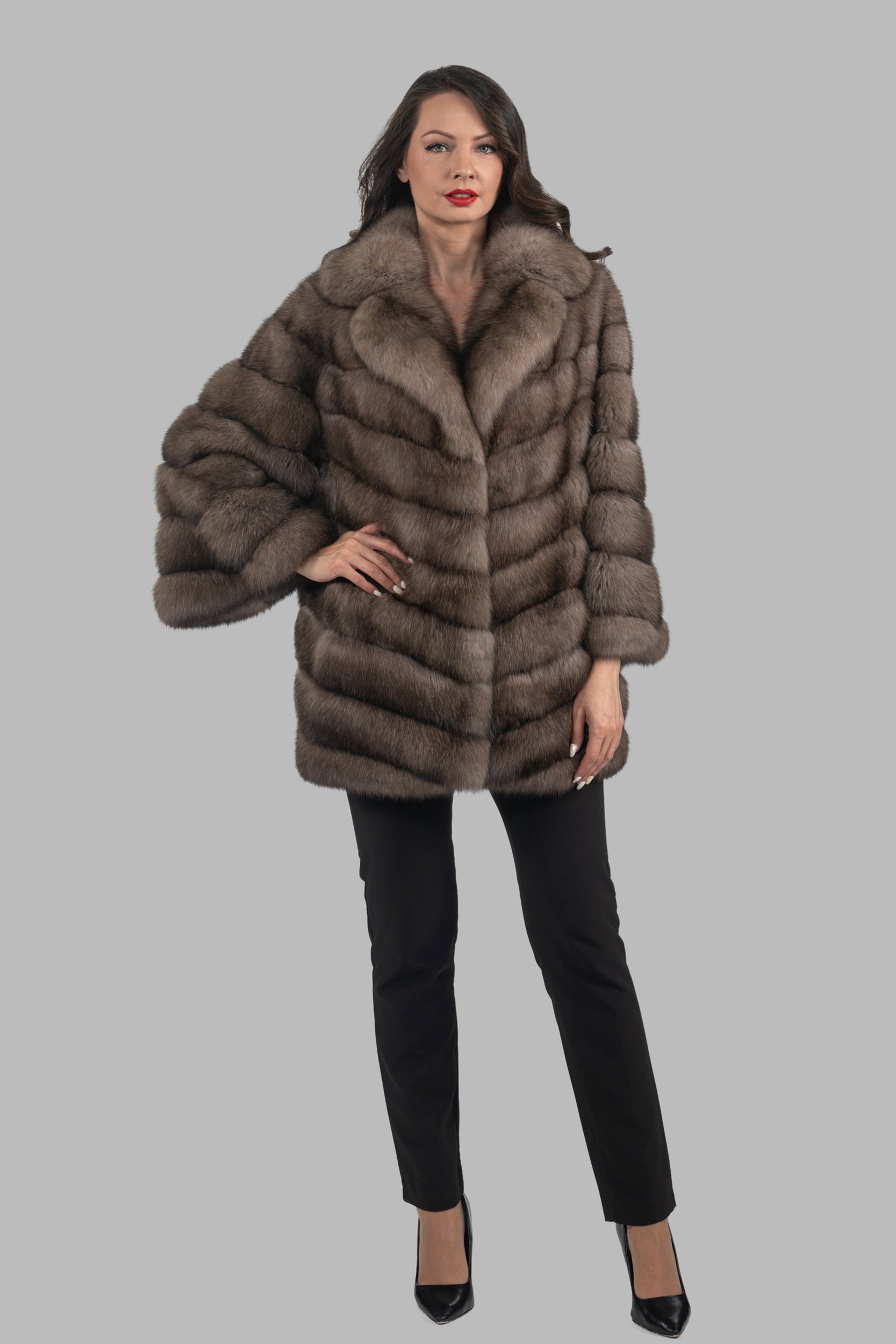 Graphite Russian Sable Half Coat with Full Skin Notch Collar V/K14M475S20