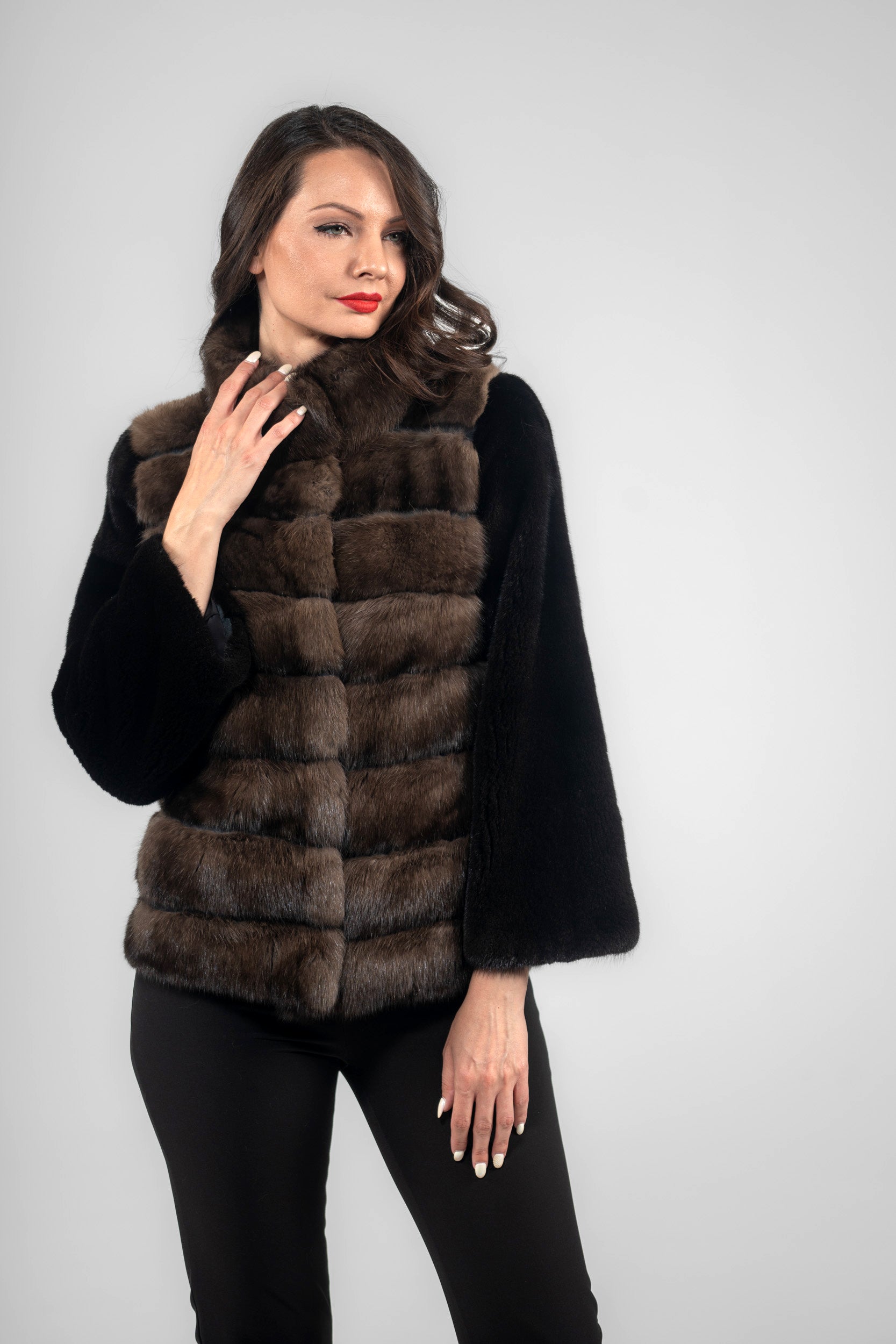 Blackglama Mink Jacket with Stand Collar and Russian Sable Trim P/K16C739