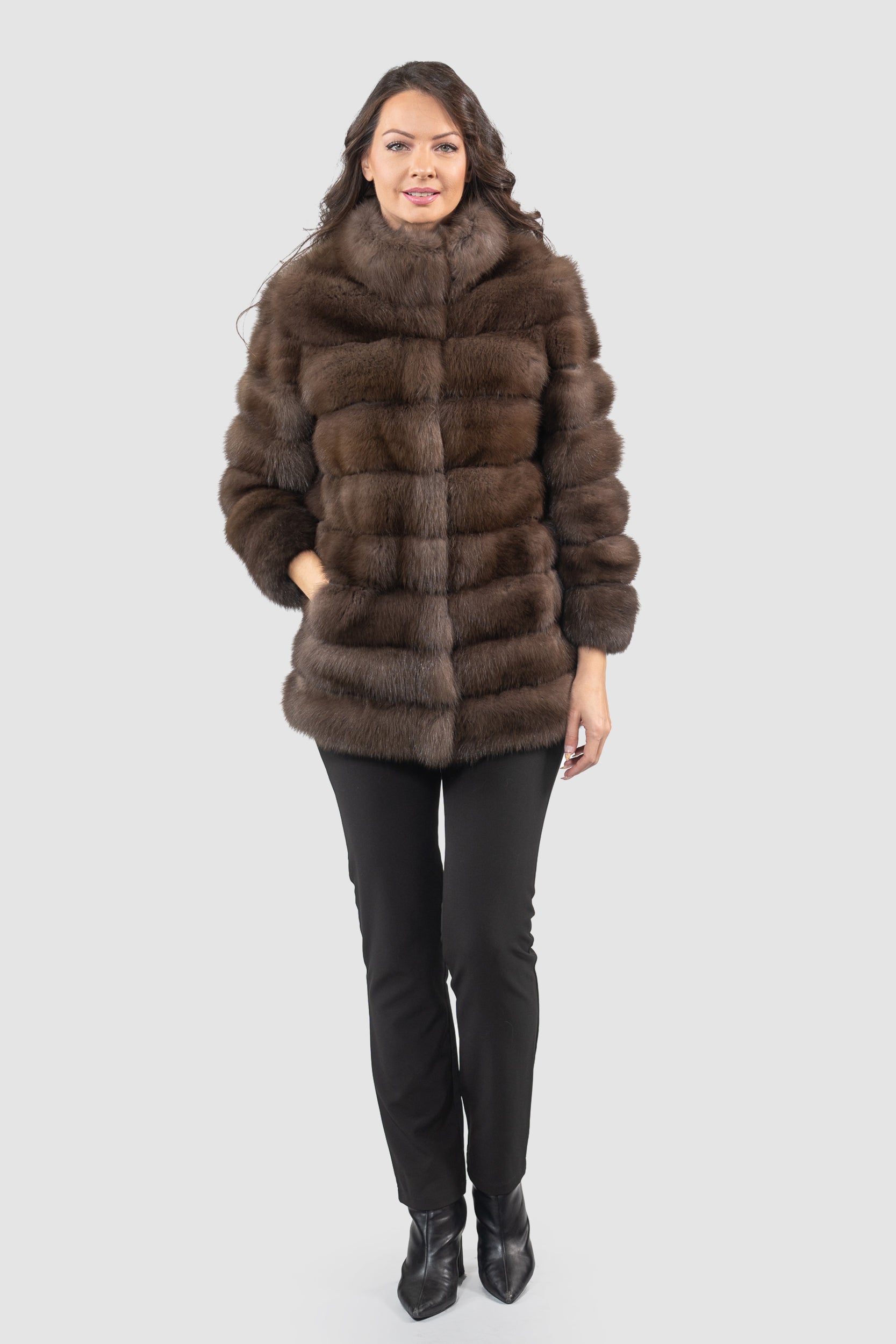 Dark Baumarten Half Coat with Stand Collar 13C530