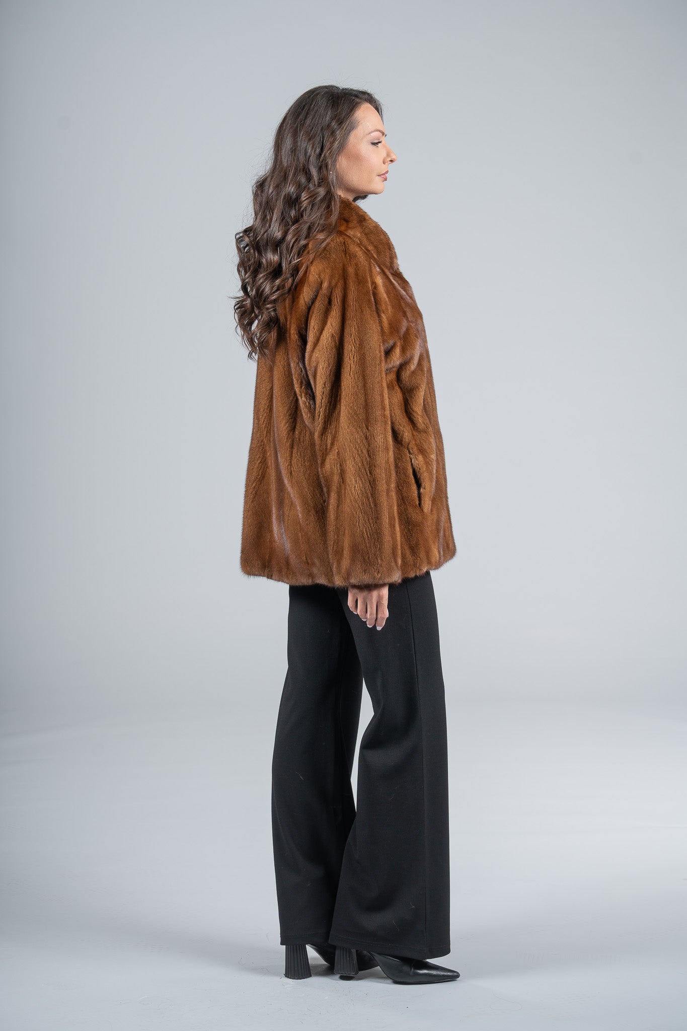 Gold Mink Half Coat with Stand Smoking Collar L/O13C530G8003