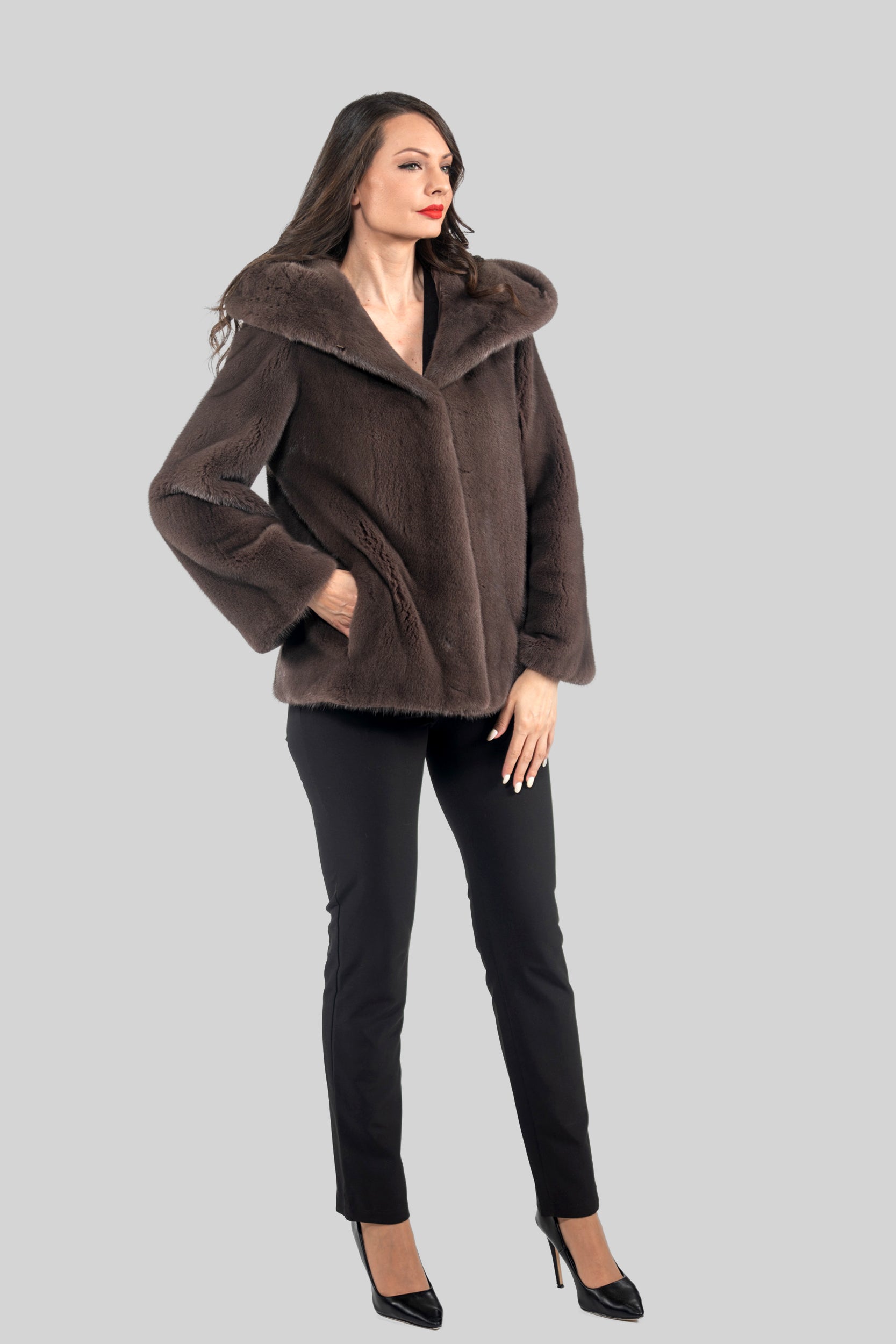 Wood Mink Jacket with Attached Hood L/O13C543H