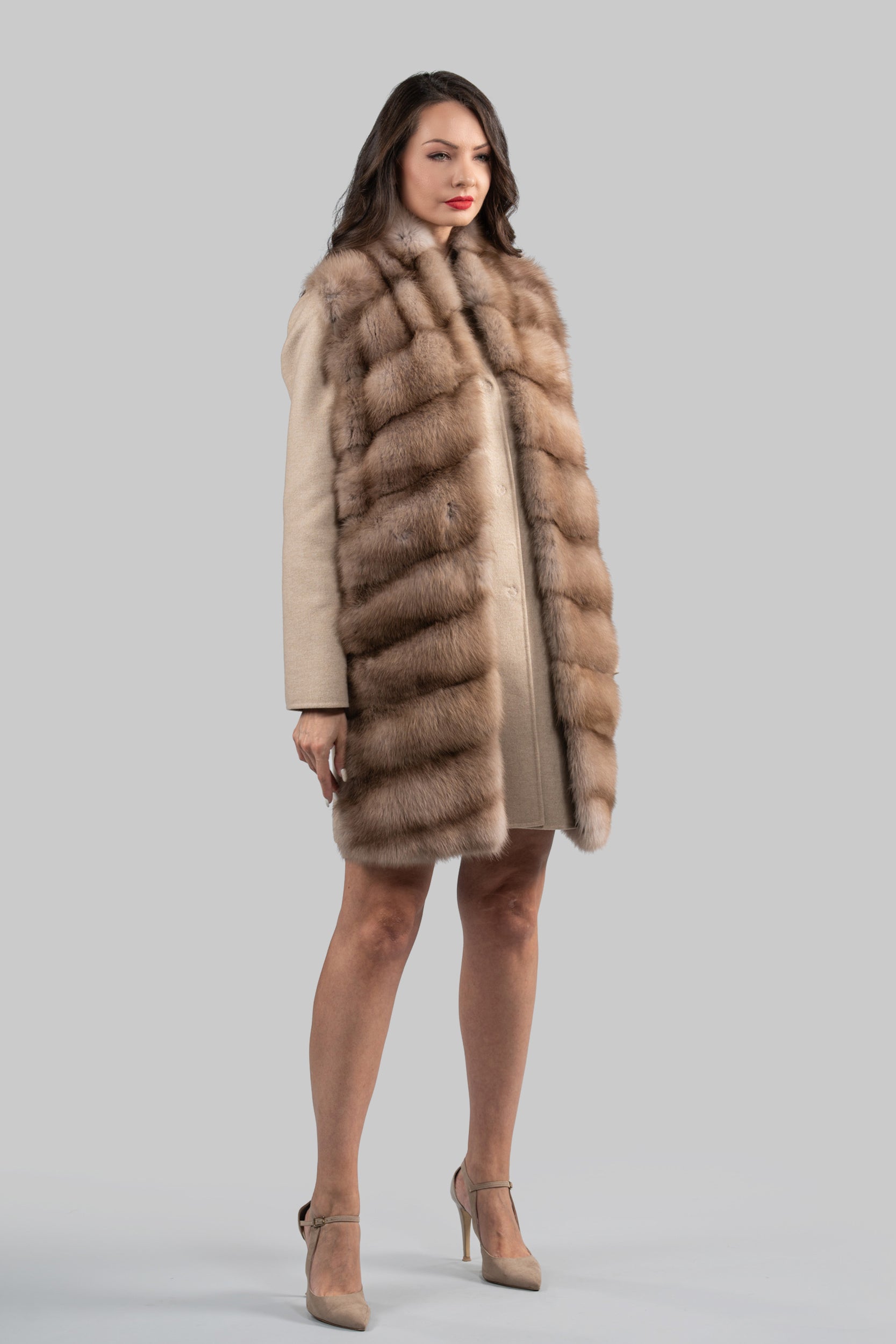 Ecru Cashmere Half Coat & Vest with Baumarten Trim 17C8003