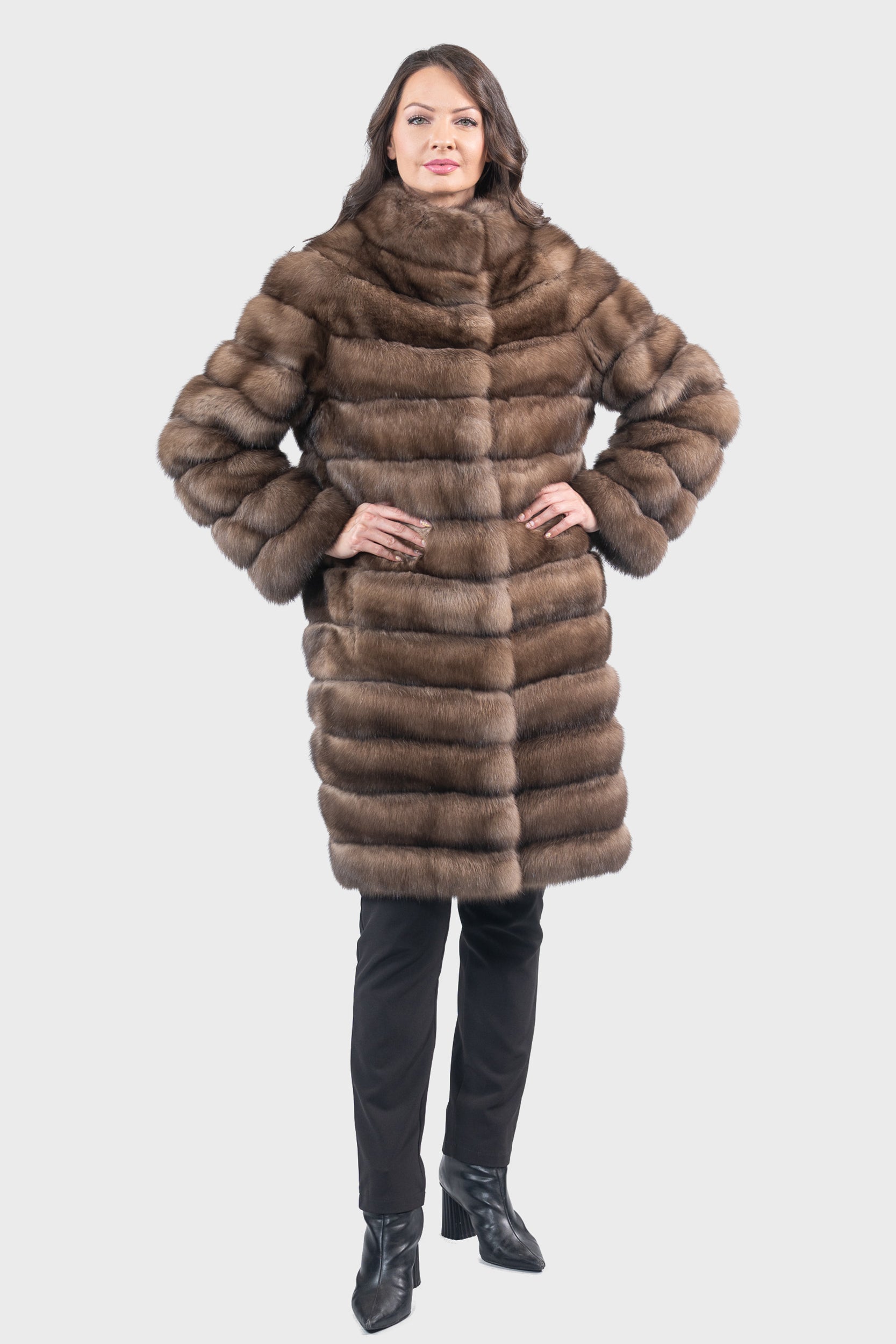 Reversible Titanium Russian Sable Coat with Stand Collar P/K13C530