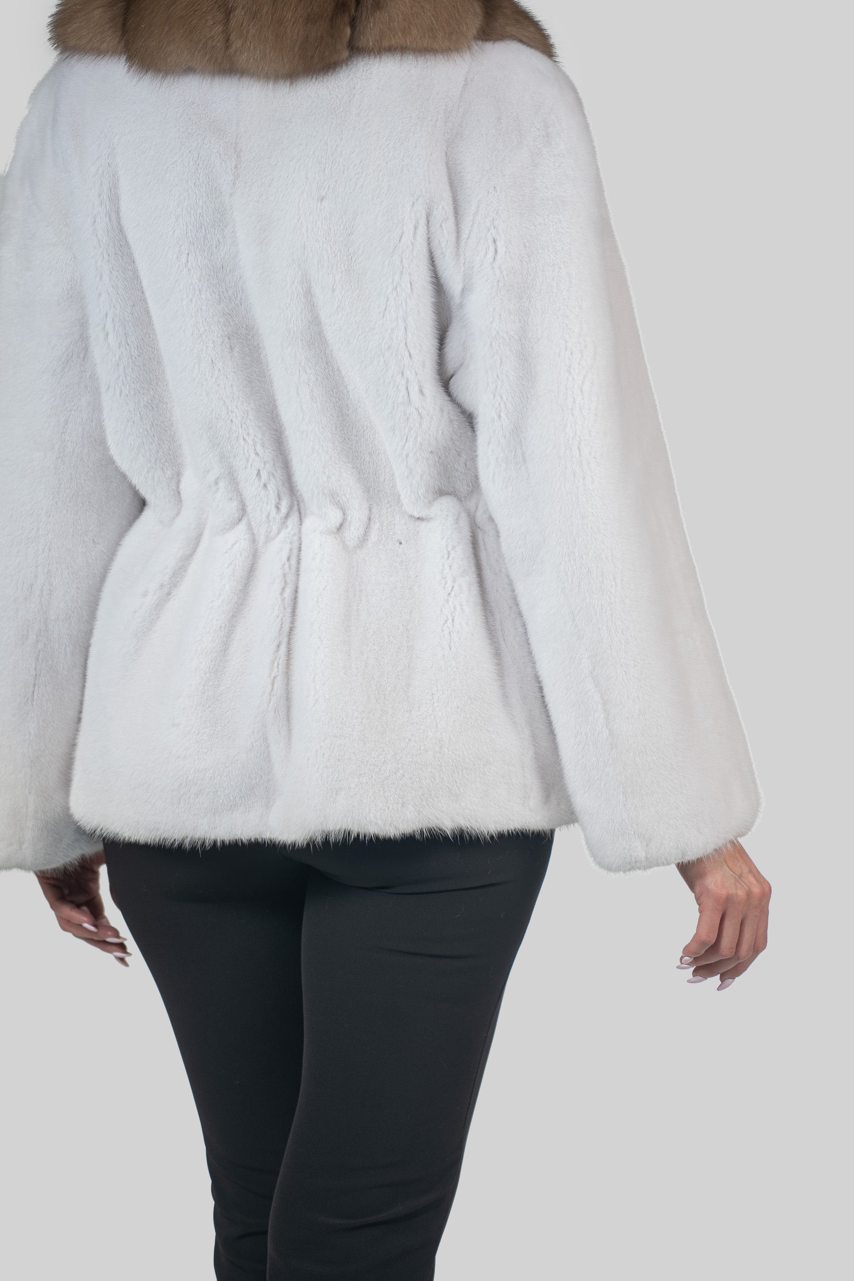 White Mink Jacket with Russian Sable Trim L/O19C123