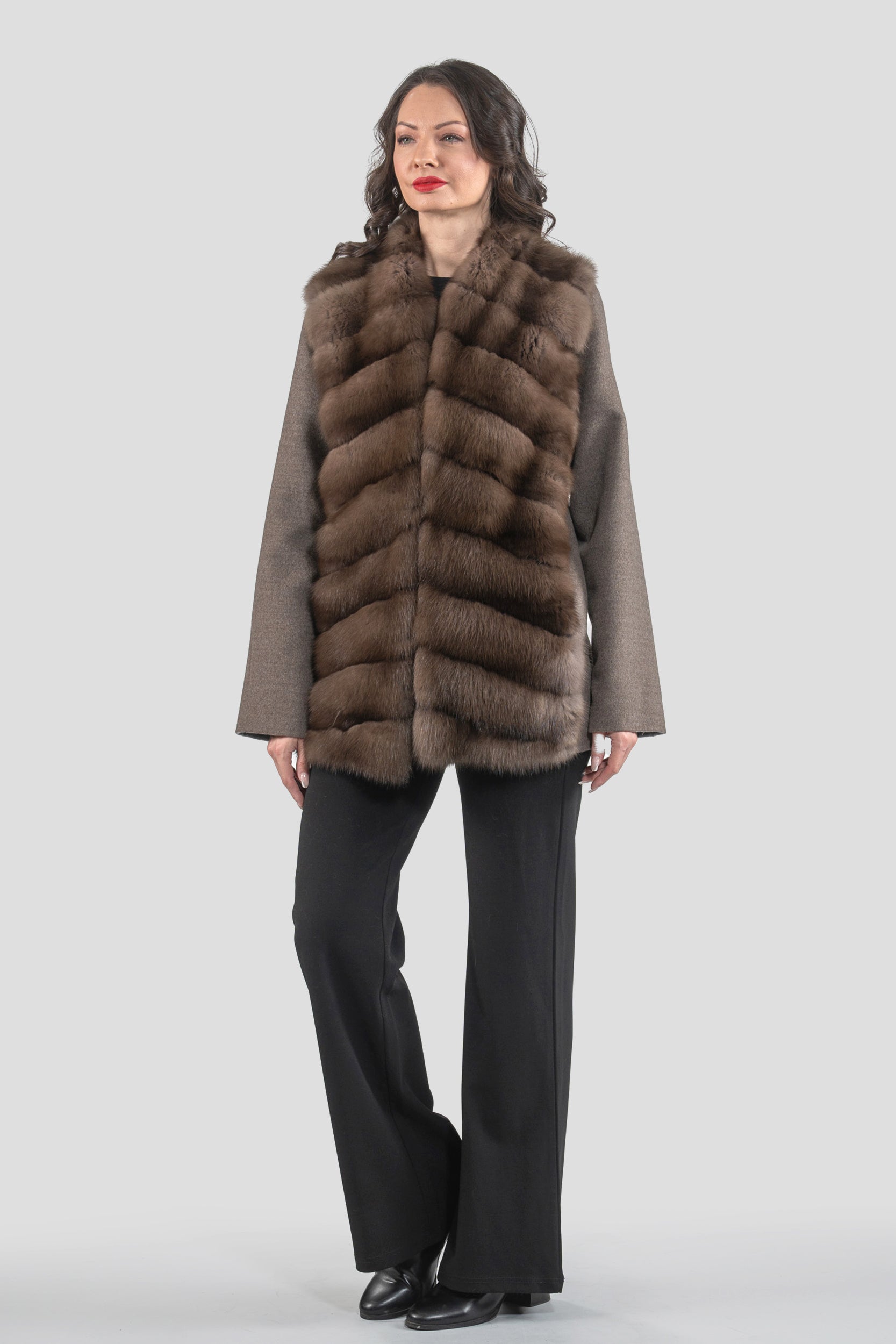 Brown Grey Cashmere Jacket with Baumarten Trim 17c8003