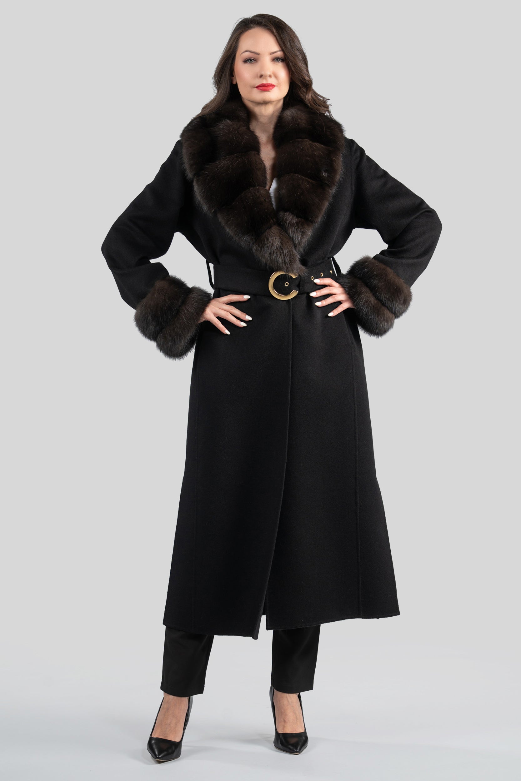 Black Cashmere Coat with Russian Sable Shawl Collar 20C8070