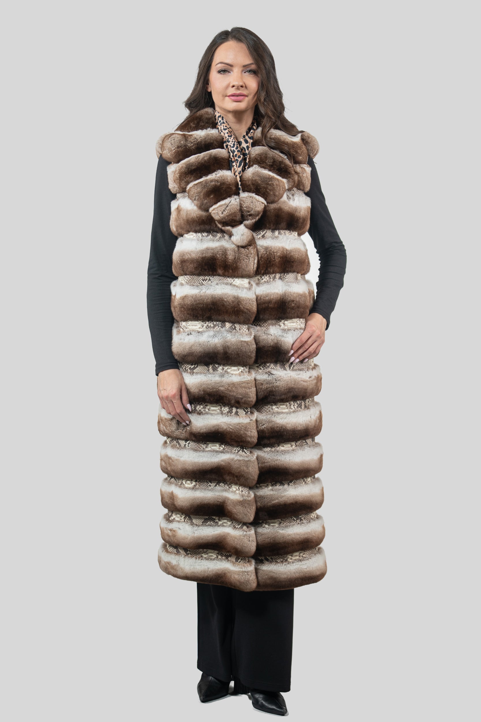 Orange Chinchilla Vest with Notch Collar & Snake Leather Ρ/Κ13c519s20