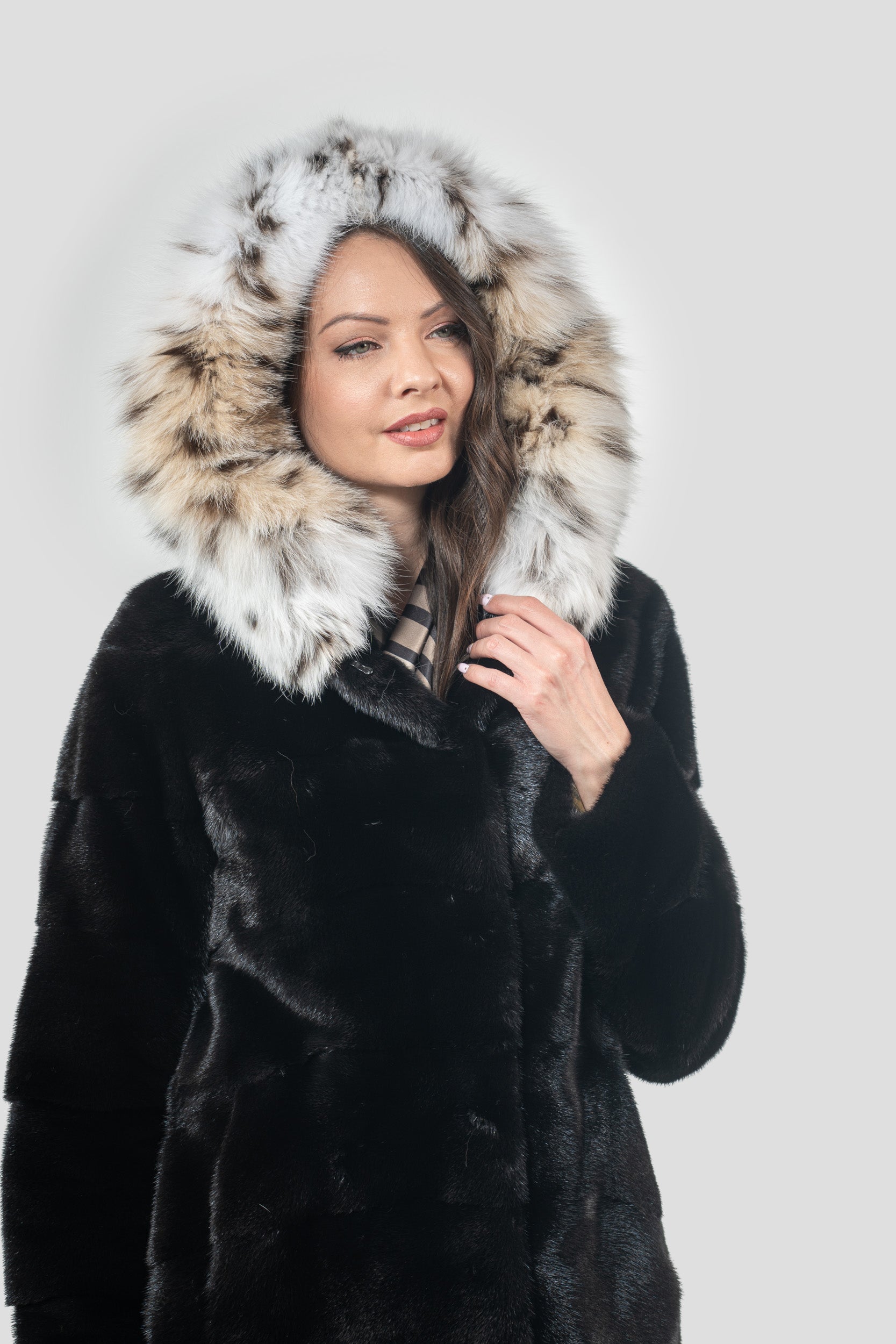 Blackglama Mink Half Coat with Bobcat Hood P/K19134