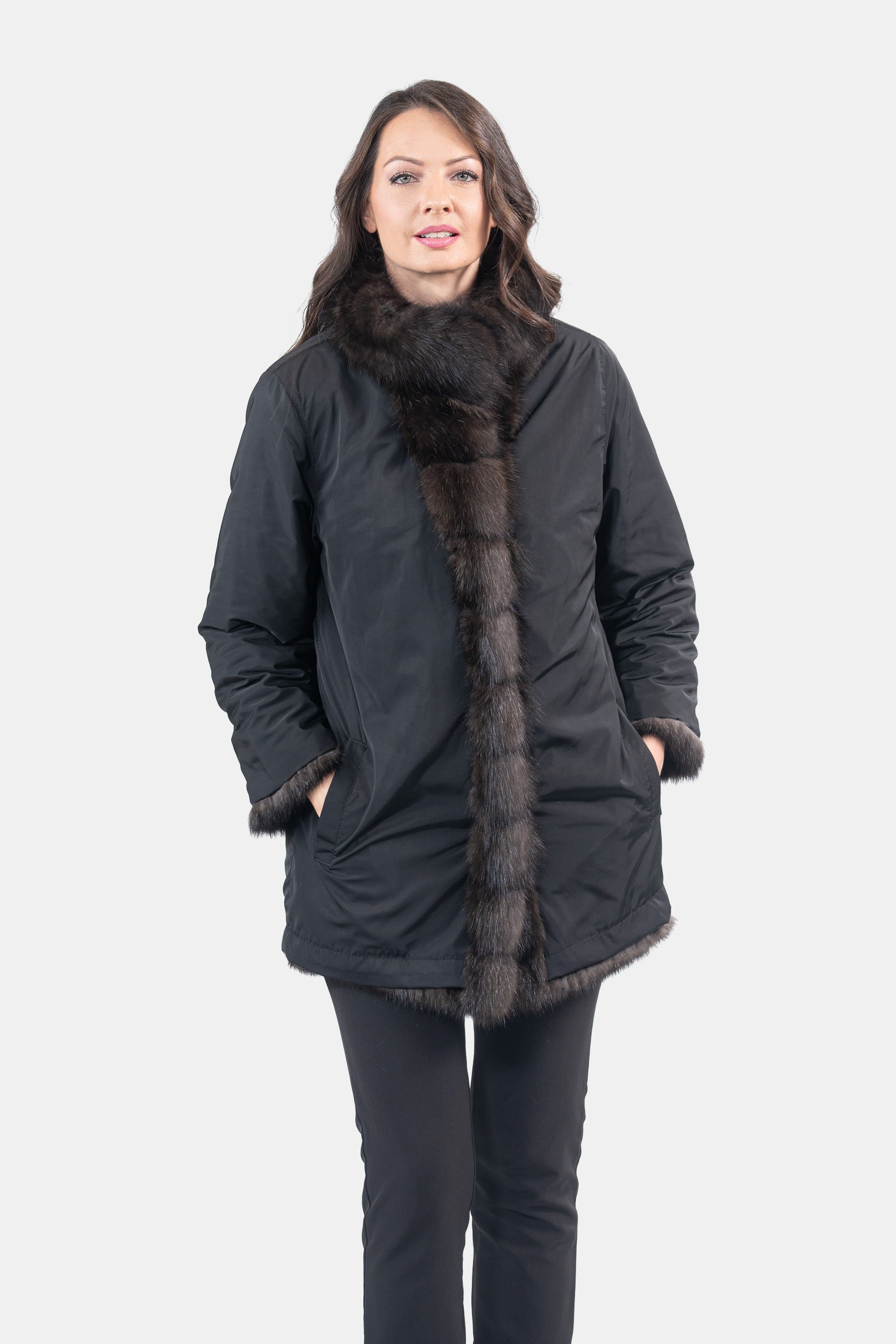 Dark Russian Sable Coat with Stand Collar P/K13C530