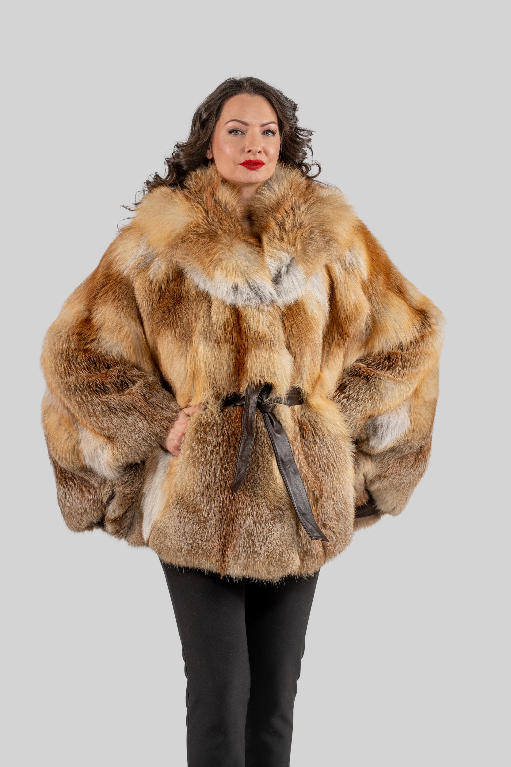 Natural Fox Hooded Half Coat 13C709H