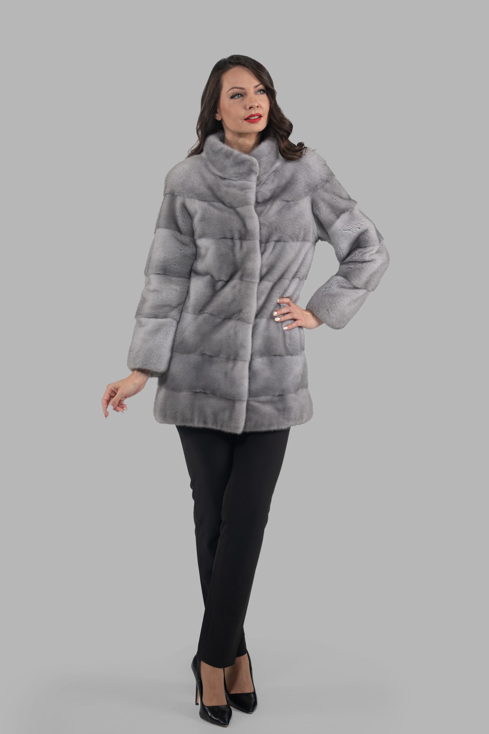 Sapphire Mink Half Coat with Stand Collar P/K13C530