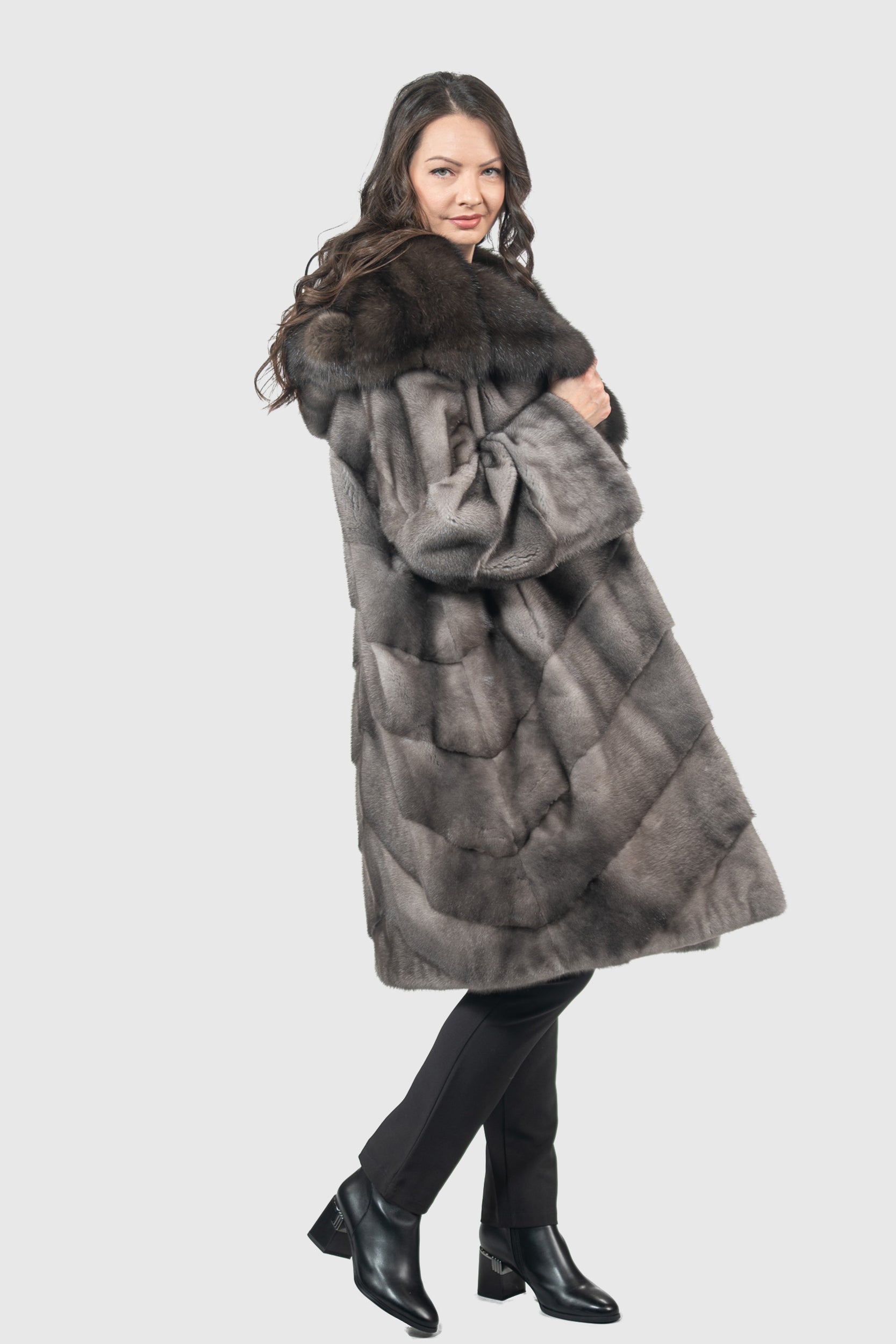 Blue Iris Mink Half Coat with Russian Sable Hood A/K850